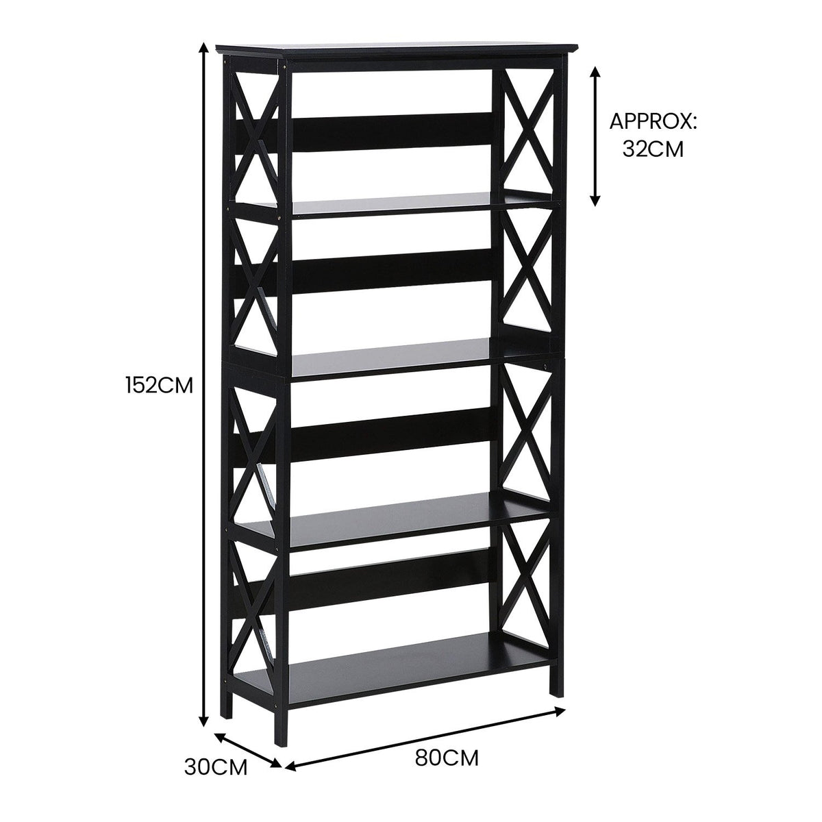 Sarantino Daphne 5-tier Cross Panel Bookshelf V240-TBL-NTD-027-17