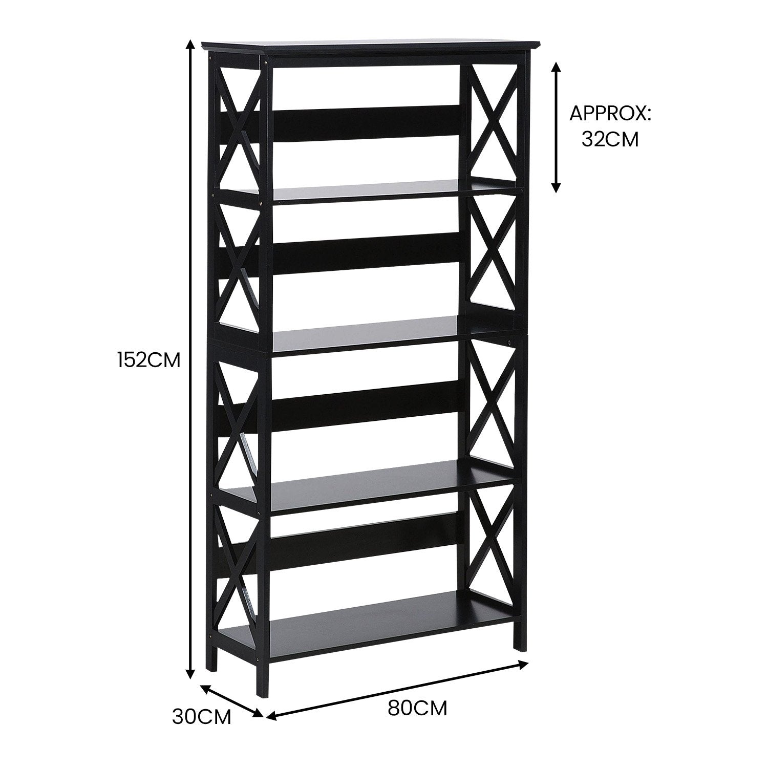 Sarantino Daphne 5-tier Cross Panel Bookshelf V240-TBL-NTD-027-17
