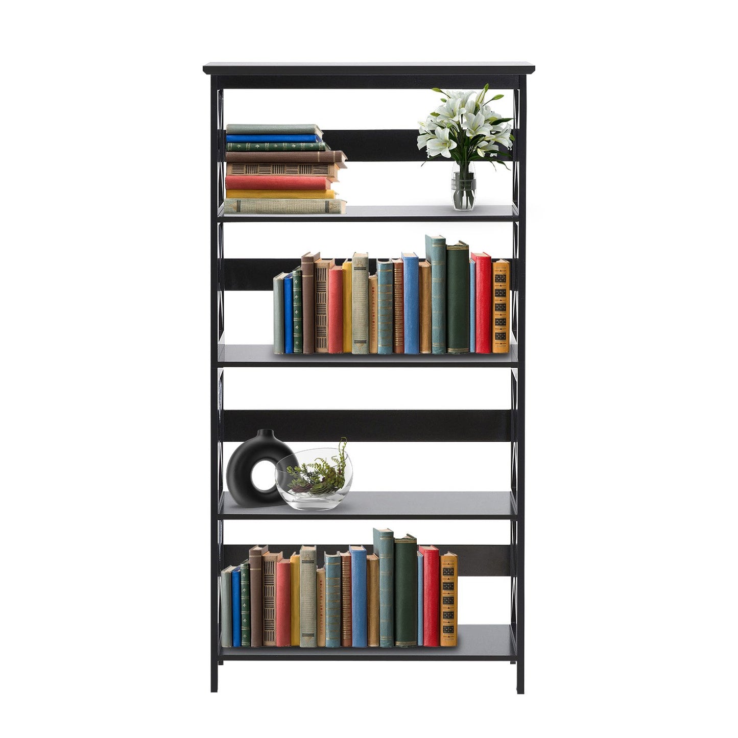 Sarantino Daphne 5-tier Cross Panel Bookshelf V240-TBL-NTD-027-17