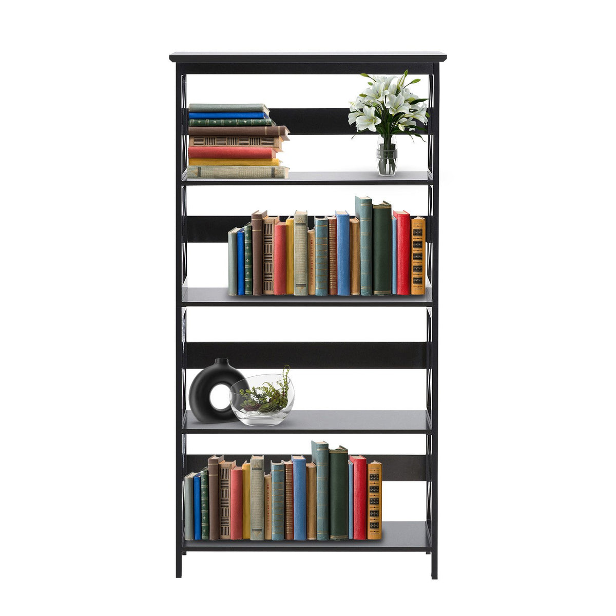 Sarantino Daphne 5-tier Cross Panel Bookshelf V240-TBL-NTD-027-17