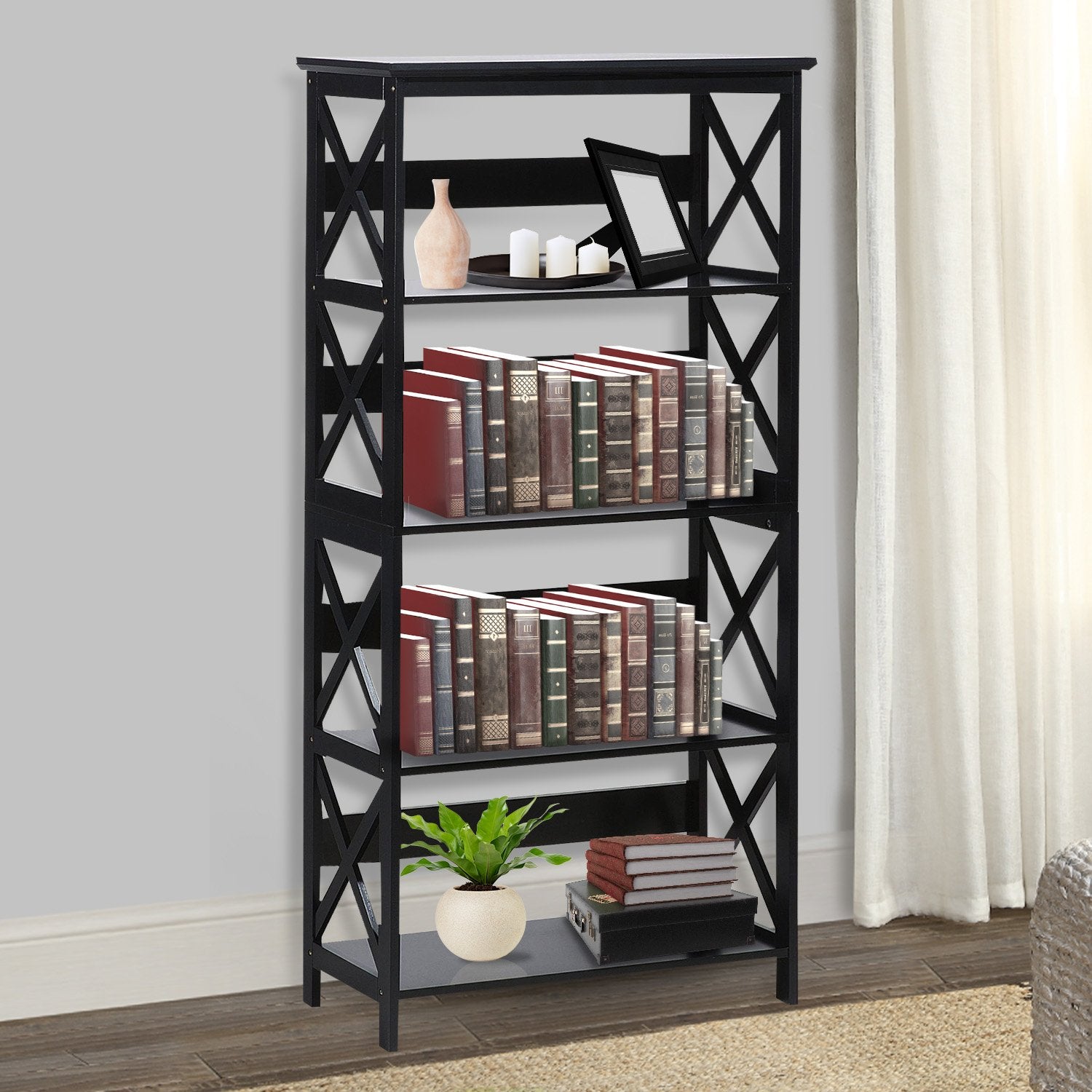 Sarantino Daphne 5-tier Cross Panel Bookshelf V240-TBL-NTD-027-17