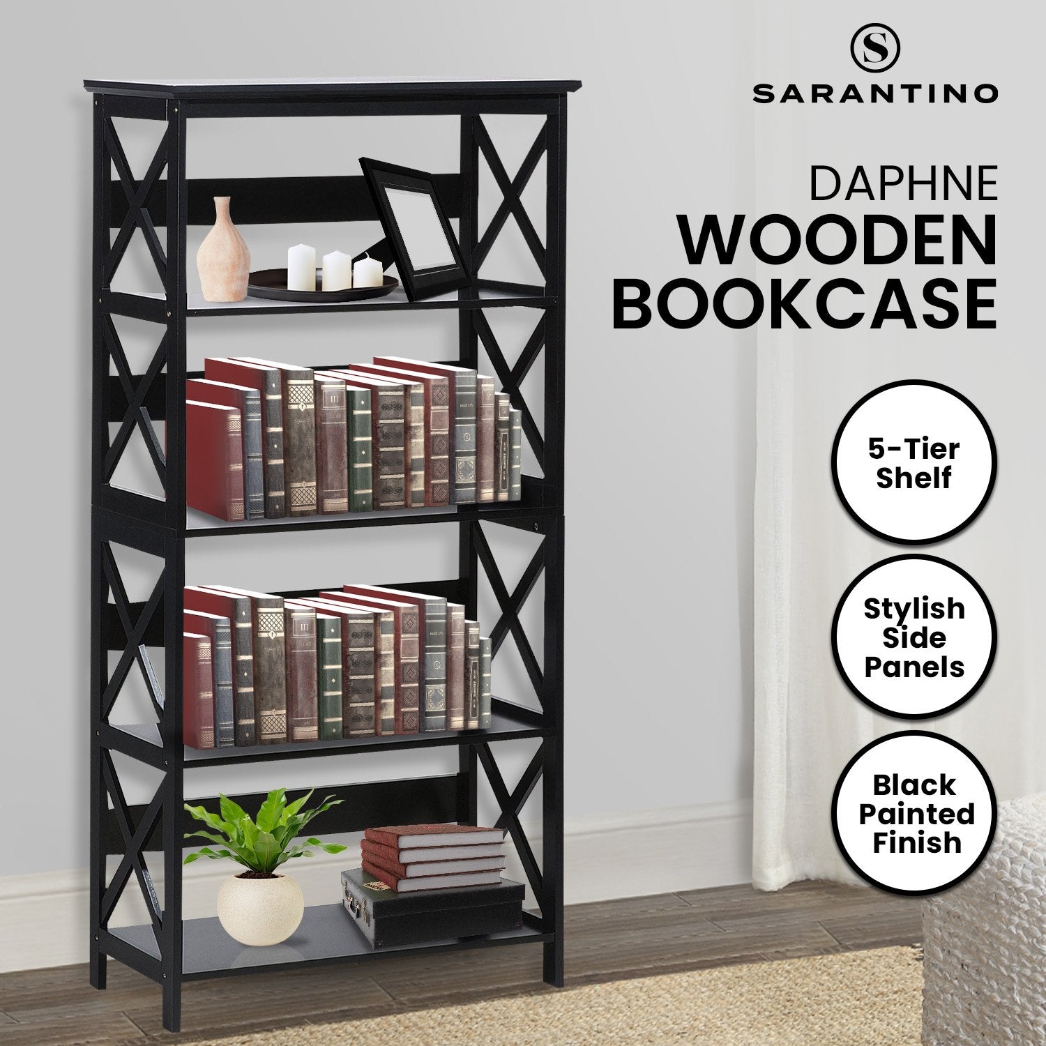 Sarantino Daphne 5-tier Cross Panel Bookshelf V240-TBL-NTD-027-17