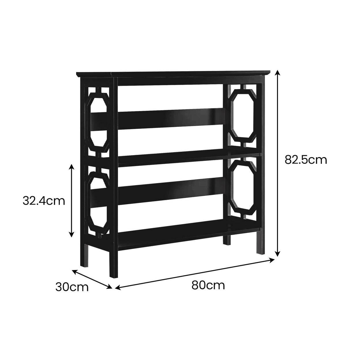 Sarantino Laurel 3-Tier Bookshelf Display Rack in Black V240-TBL-NTD-096-04