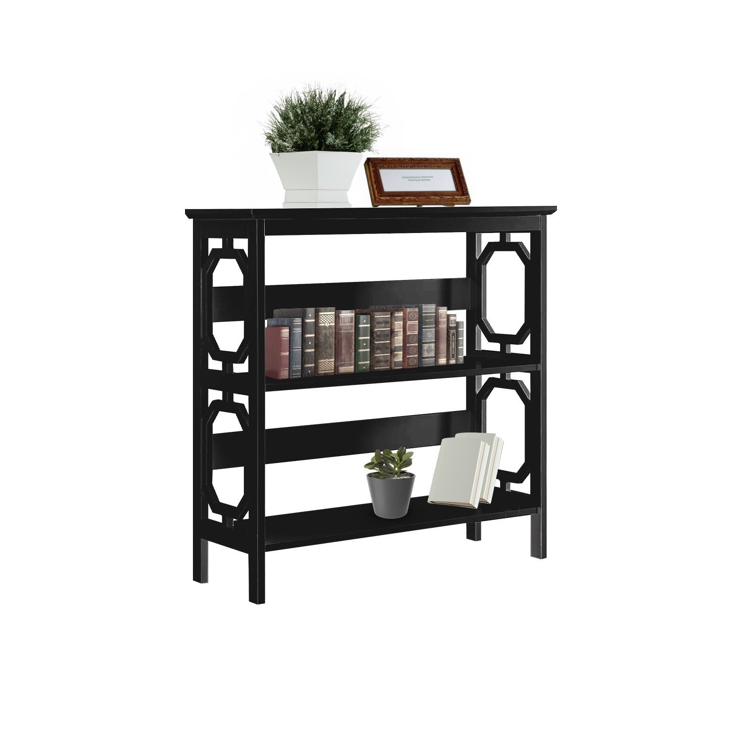 Sarantino Laurel 3-Tier Bookshelf Display Rack in Black V240-TBL-NTD-096-04