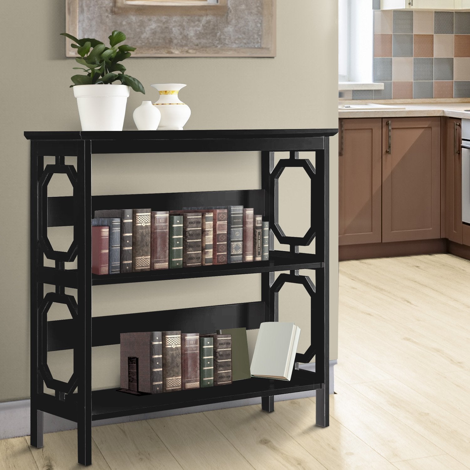 Sarantino Laurel 3-Tier Bookshelf Display Rack in Black V240-TBL-NTD-096-04
