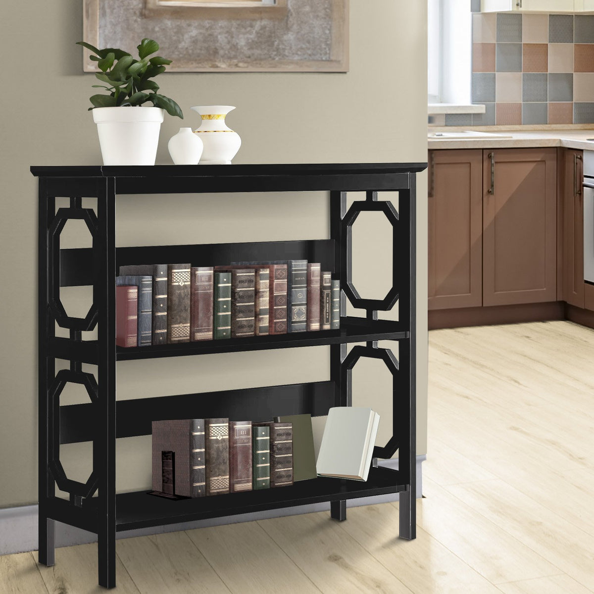 Sarantino Laurel 3-Tier Bookshelf Display Rack in Black V240-TBL-NTD-096-04