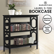 Sarantino Laurel 3-Tier Bookshelf Display Rack in Black V240-TBL-NTD-096-04