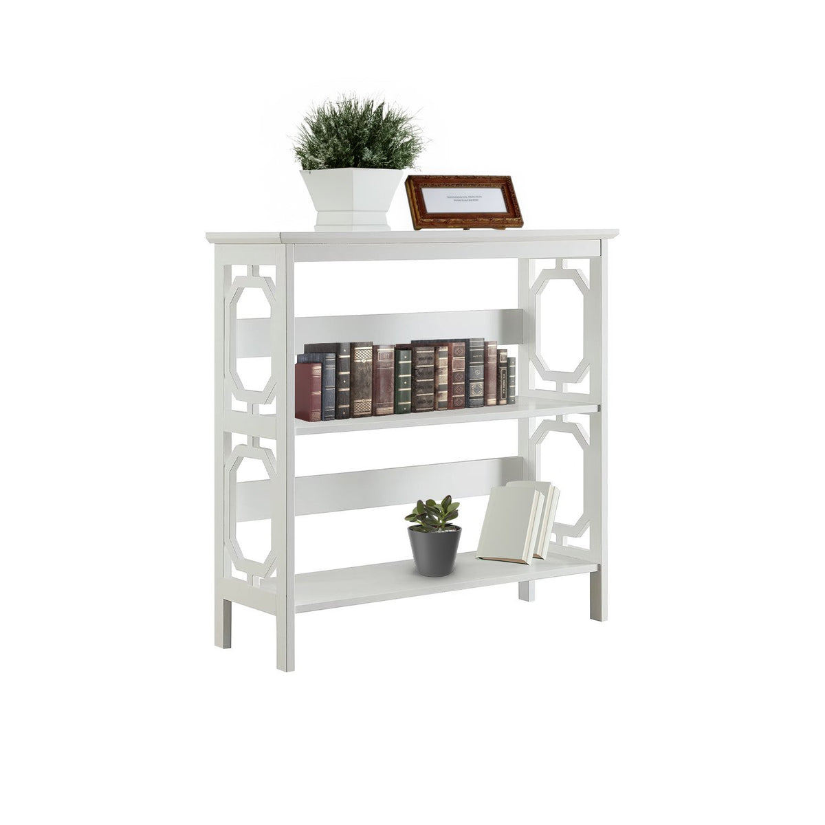 Sarantino Laurel 3-Tier Bookshelf Display Rack in White V240-TBL-NTD-096-05