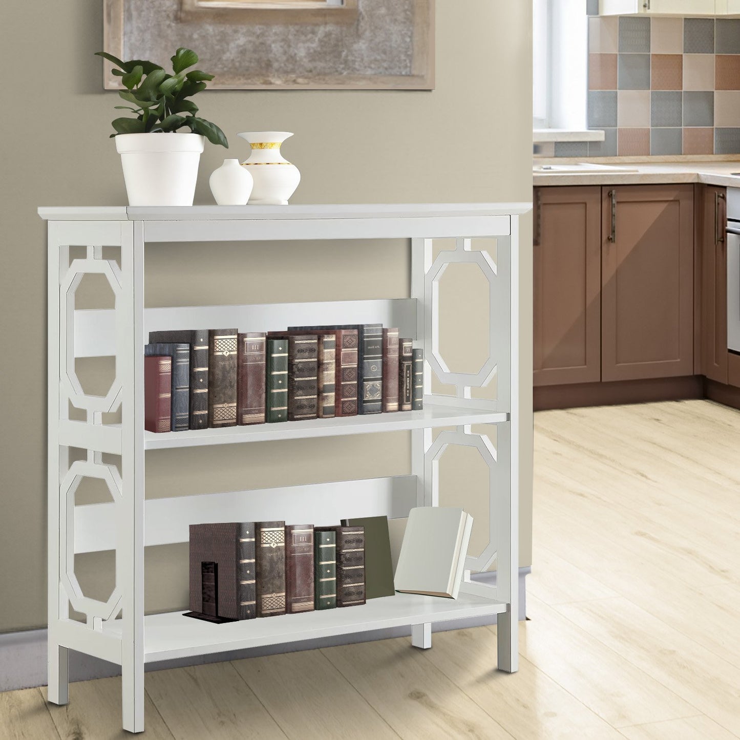 Sarantino Laurel 3-Tier Bookshelf Display Rack in White V240-TBL-NTD-096-05