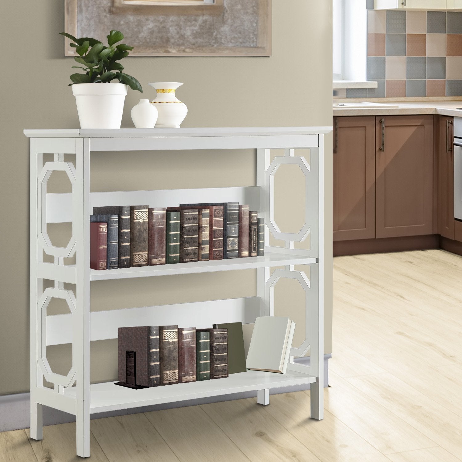 Sarantino Laurel 3-Tier Bookshelf Display Rack in White V240-TBL-NTD-096-05