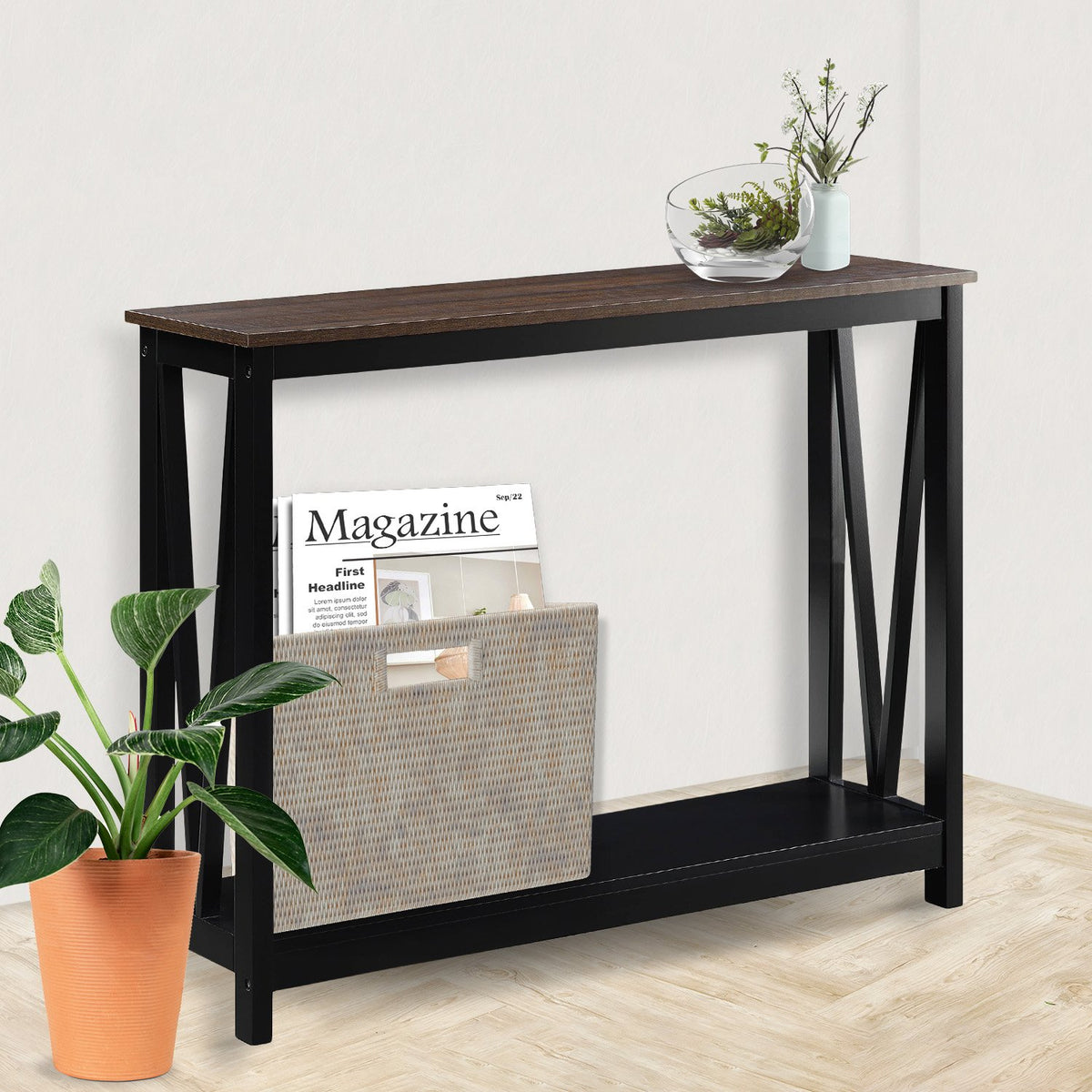 Sarantino Cielo 2-Tier Console Table Dark Walnut V240-TBL-NTD-532-03