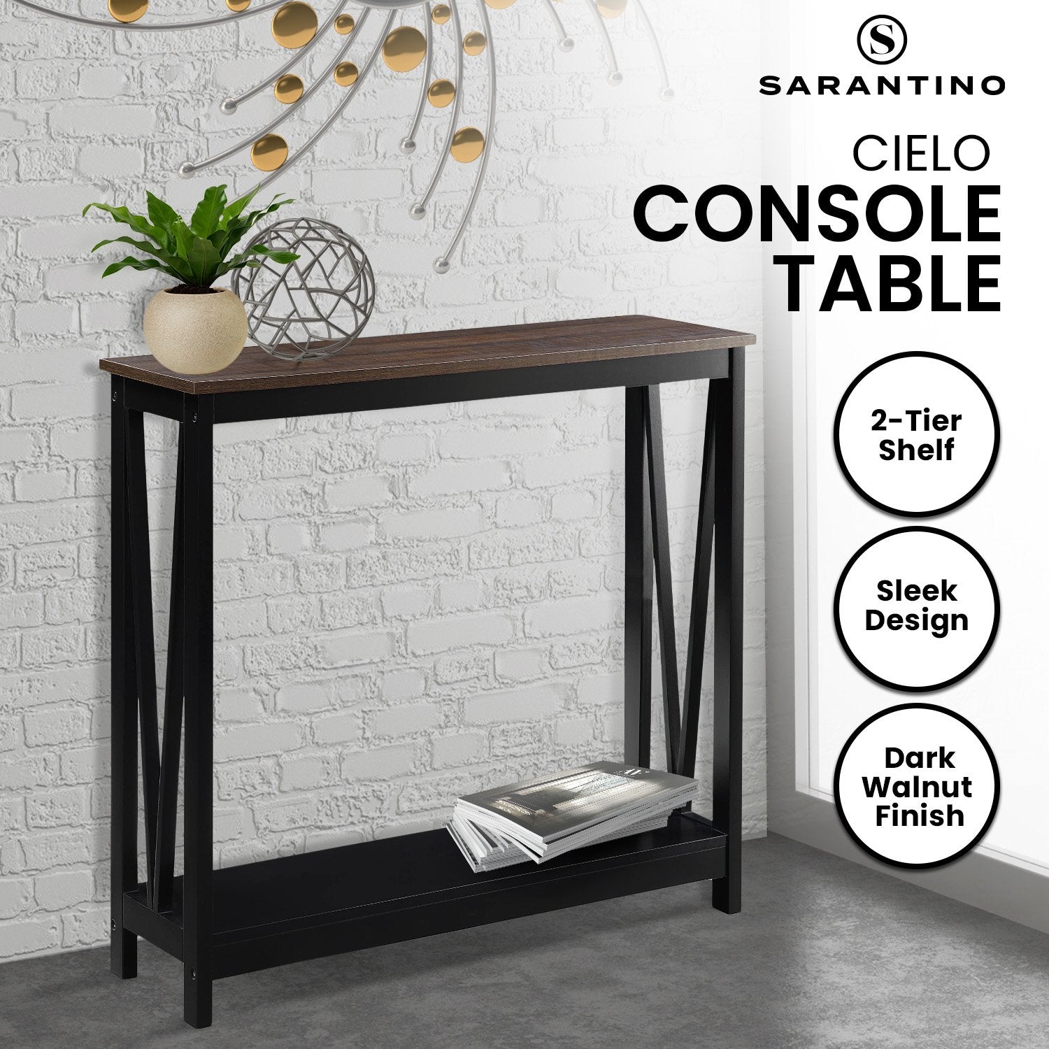 Sarantino Cielo 2-Tier Console Table Dark Walnut V240-TBL-NTD-532-03