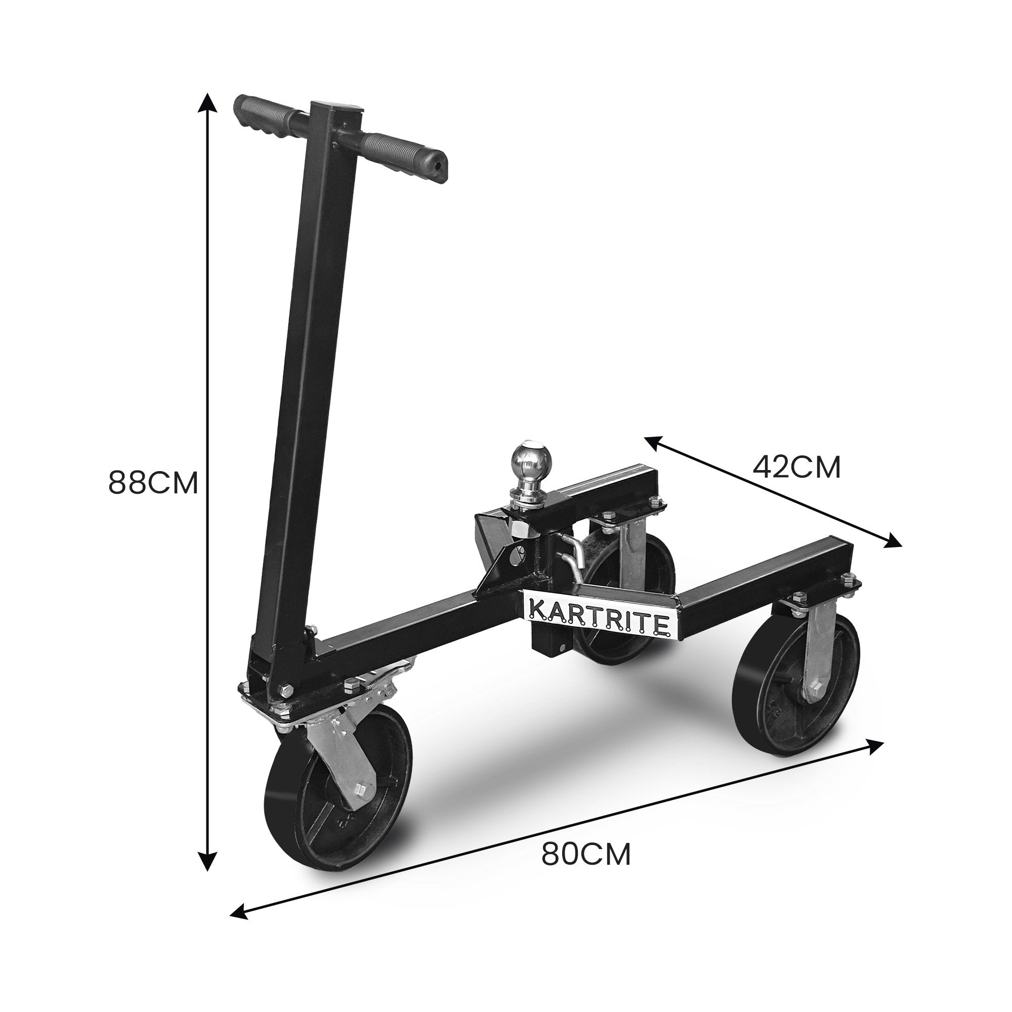 Kartrite Trailer Dolly Adjustable 2in Hitch Ball 1500kg Tongue Weight Capacity w/8in Swivel Wheels Steel V240-TDM-PMG-D77-BK