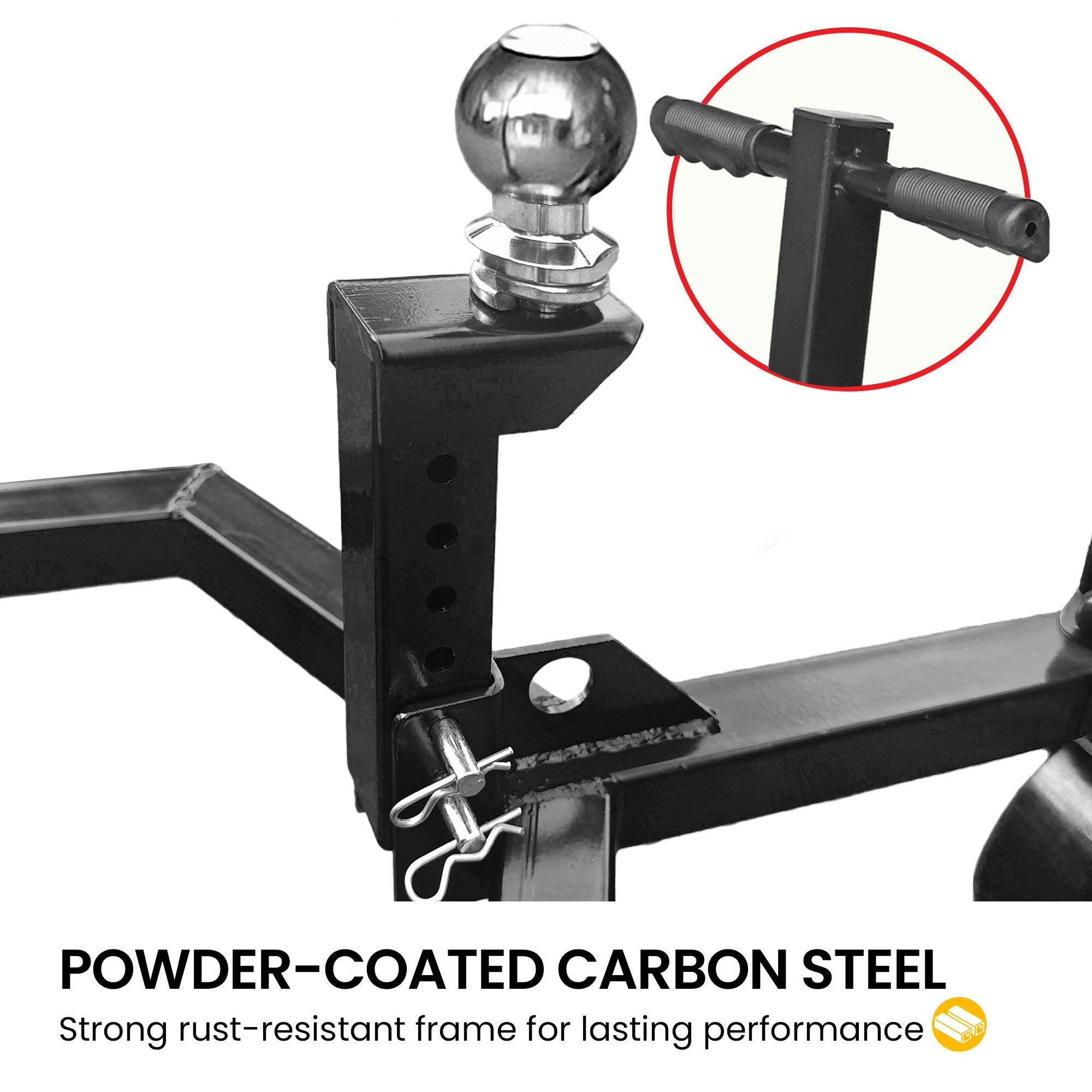 Kartrite Trailer Dolly Adjustable 2in Hitch Ball 1500kg Tongue Weight Capacity w/8in Swivel Wheels Steel V240-TDM-PMG-D77-BK