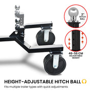 Kartrite Trailer Dolly Adjustable 2in Hitch Ball 1500kg Tongue Weight Capacity w/8in Swivel Wheels Steel V240-TDM-PMG-D77-BK