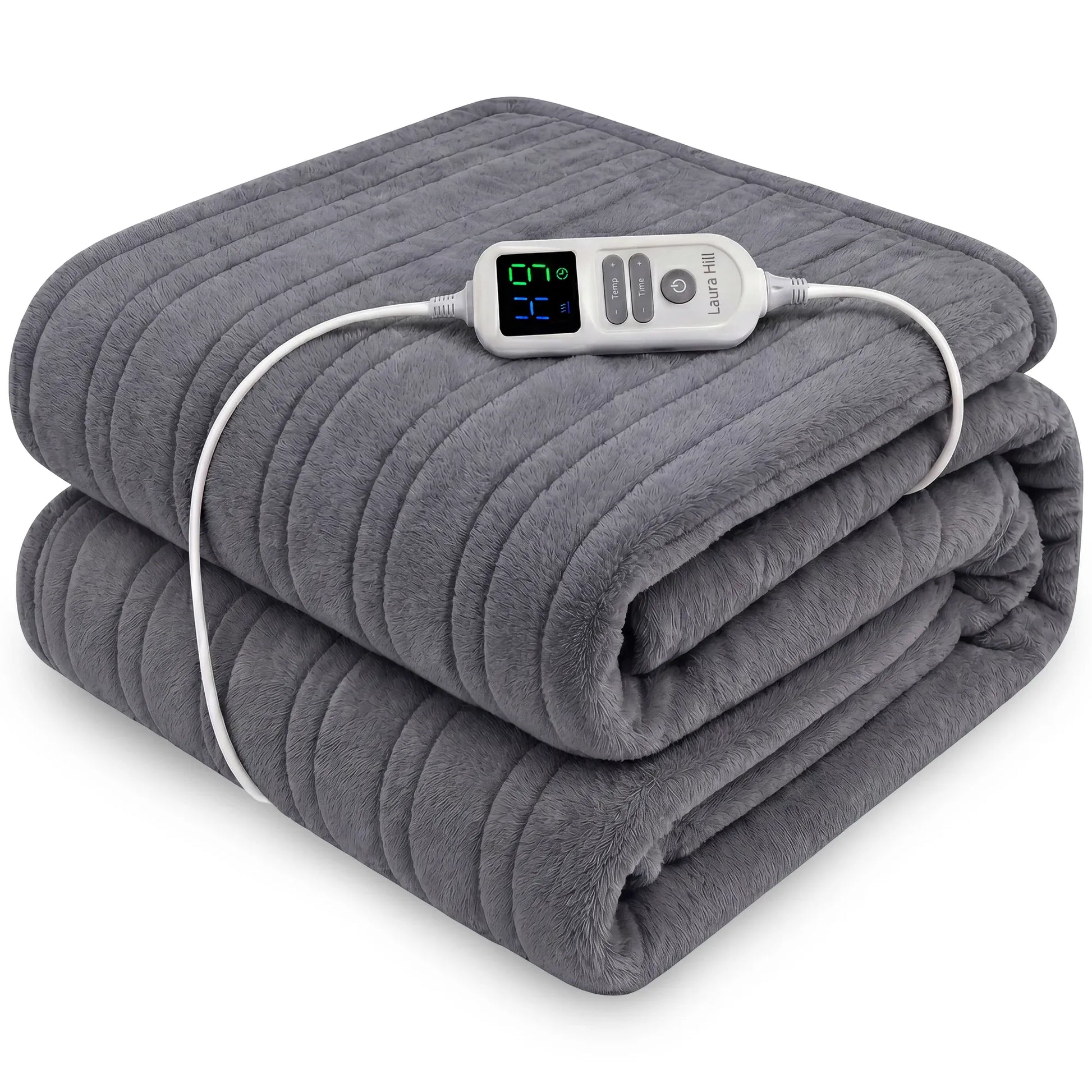 Laura Hill XL Electric Heated Blanket Throw Soft Coral Fleece with 10 Heat Settings - Grey V240-THRG-KH-200-GY