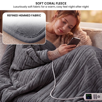 Laura Hill XL Electric Heated Blanket Throw Soft Coral Fleece with 10 Heat Settings - Grey V240-THRG-KH-200-GY