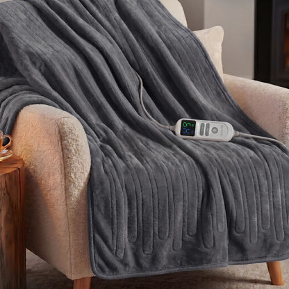 Laura Hill XL Electric Heated Blanket Throw Soft Coral Fleece with 10 Heat Settings - Grey V240-THRG-KH-200-GY