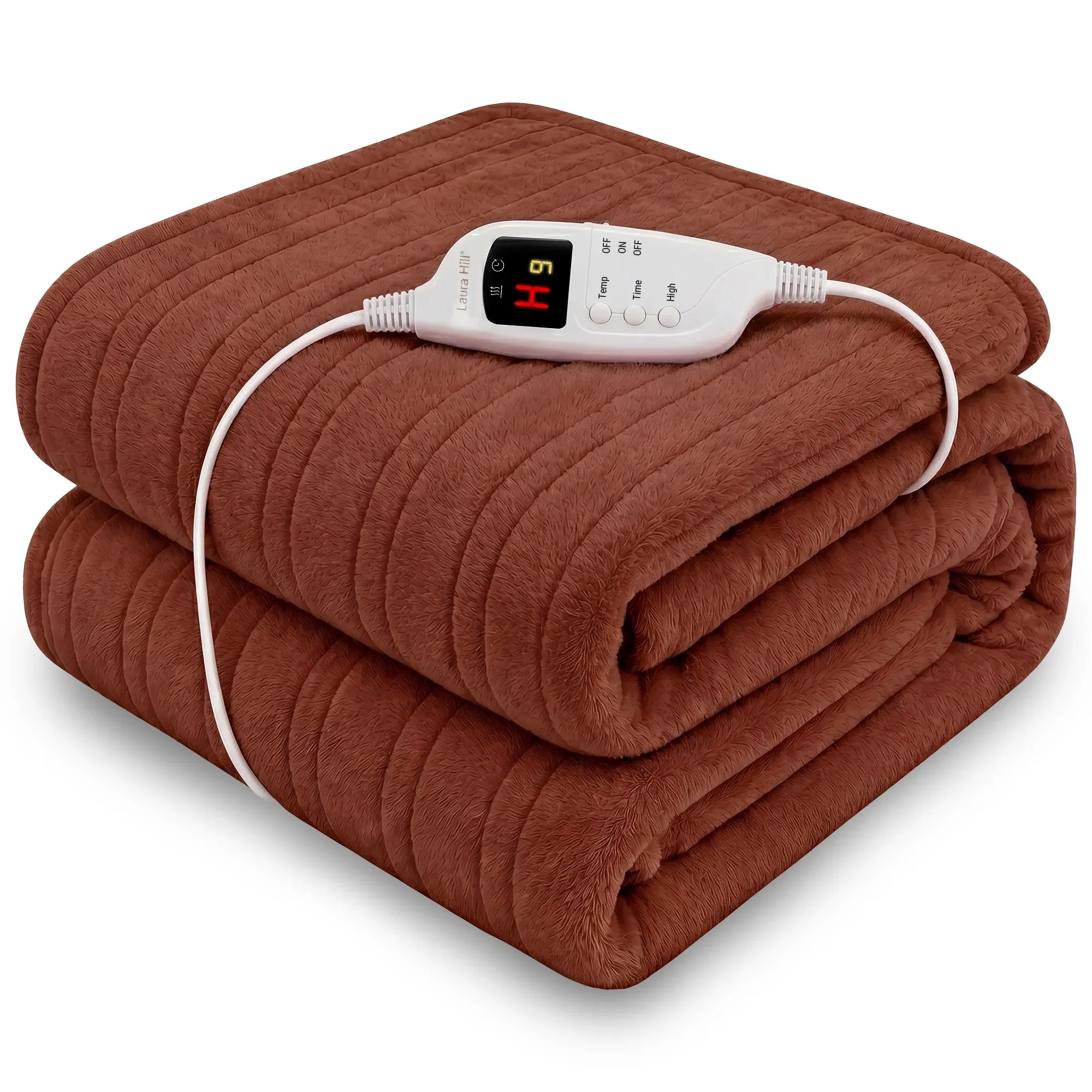 Laura Hill Electric Heated Blanket Throw Soft Coral Fleece w/ 9 Heat Settings - Brown V240-THRG-KH-BRN