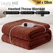 Laura Hill Electric Heated Blanket Throw Soft Coral Fleece w/ 9 Heat Settings - Brown V240-THRG-KH-BRN