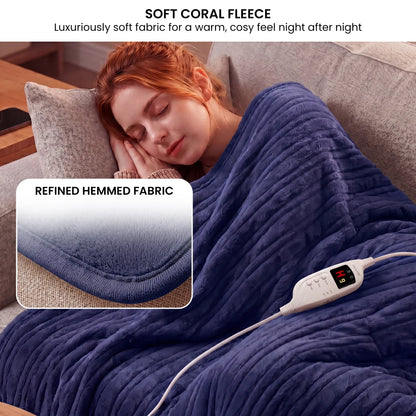 Laura Hill Electric Heated Blanket Throw Soft Coral Fleece w/ 9 Heat Settings - Blue V240-THRG-KH-BU
