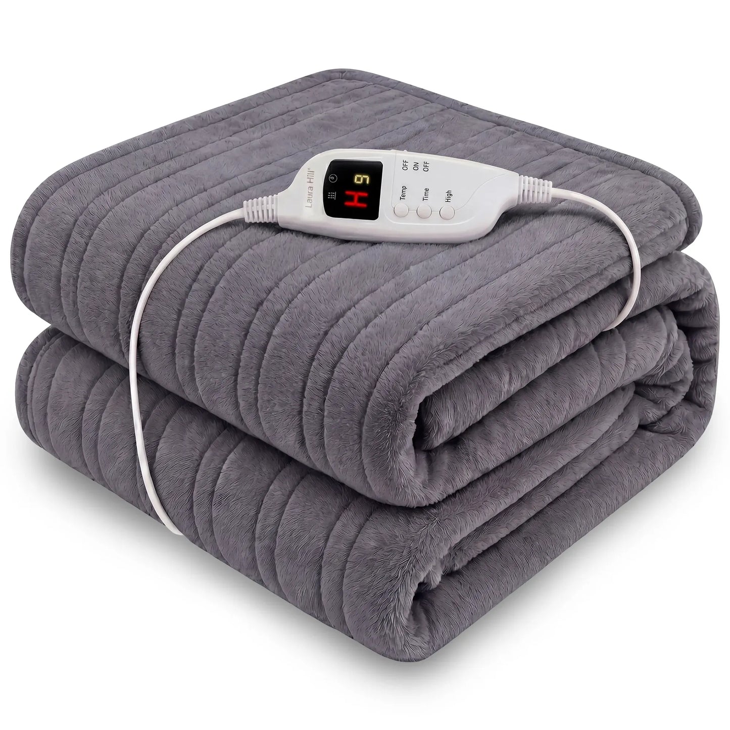 Laura Hill Electric Heated Blanket Throw Soft Coral Fleece w/ 9 Heat Settings - Grey V240-THRG-KH-GY