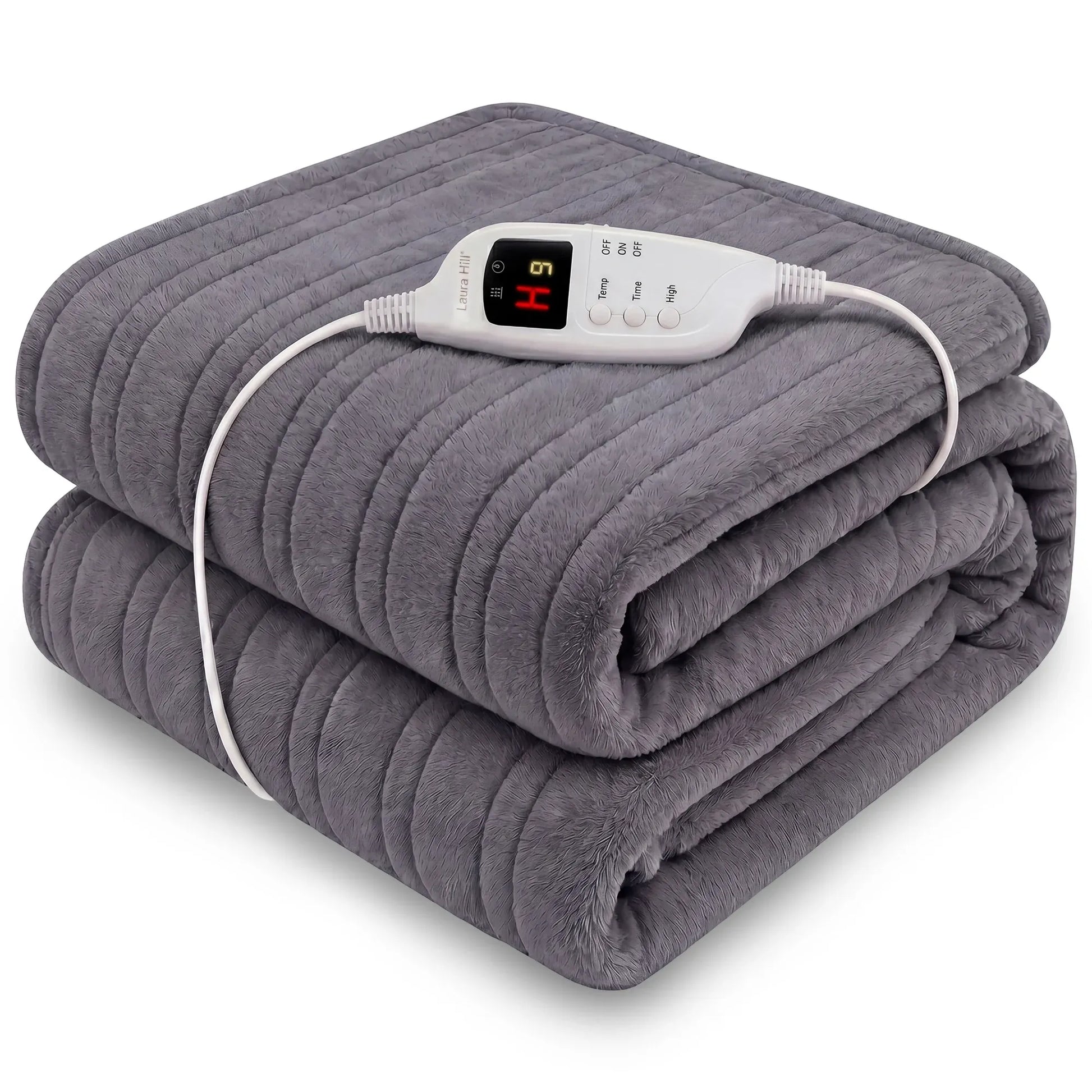 Laura Hill Electric Heated Blanket Throw Soft Coral Fleece w/ 9 Heat Settings - Grey V240-THRG-KH-GY