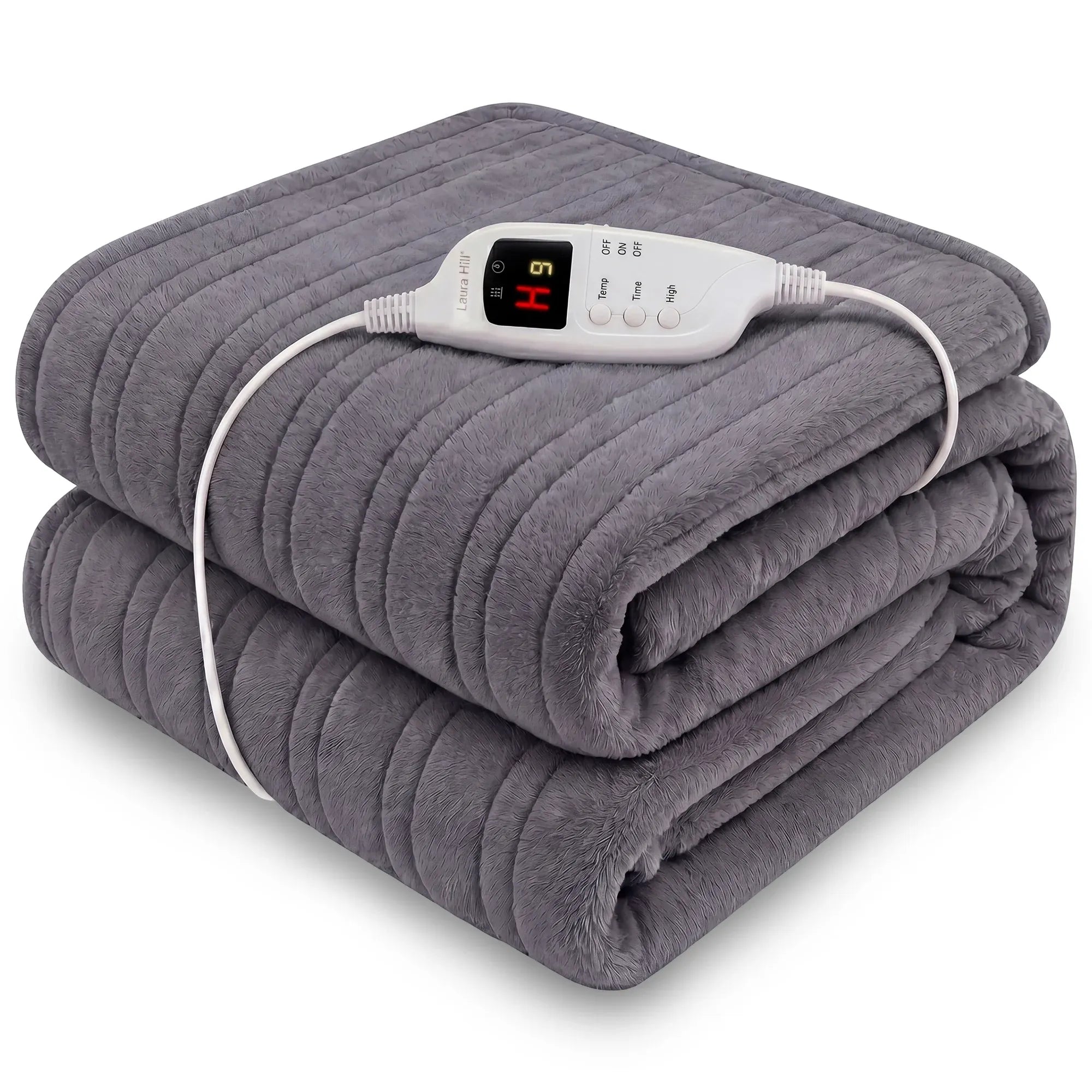 Laura Hill Electric Heated Blanket Throw Soft Coral Fleece w/ 9 Heat Settings - Grey V240-THRG-KH-GY