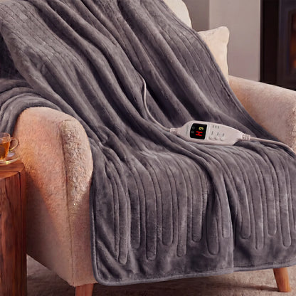 Laura Hill Electric Heated Blanket Throw Soft Coral Fleece w/ 9 Heat Settings - Grey V240-THRG-KH-GY