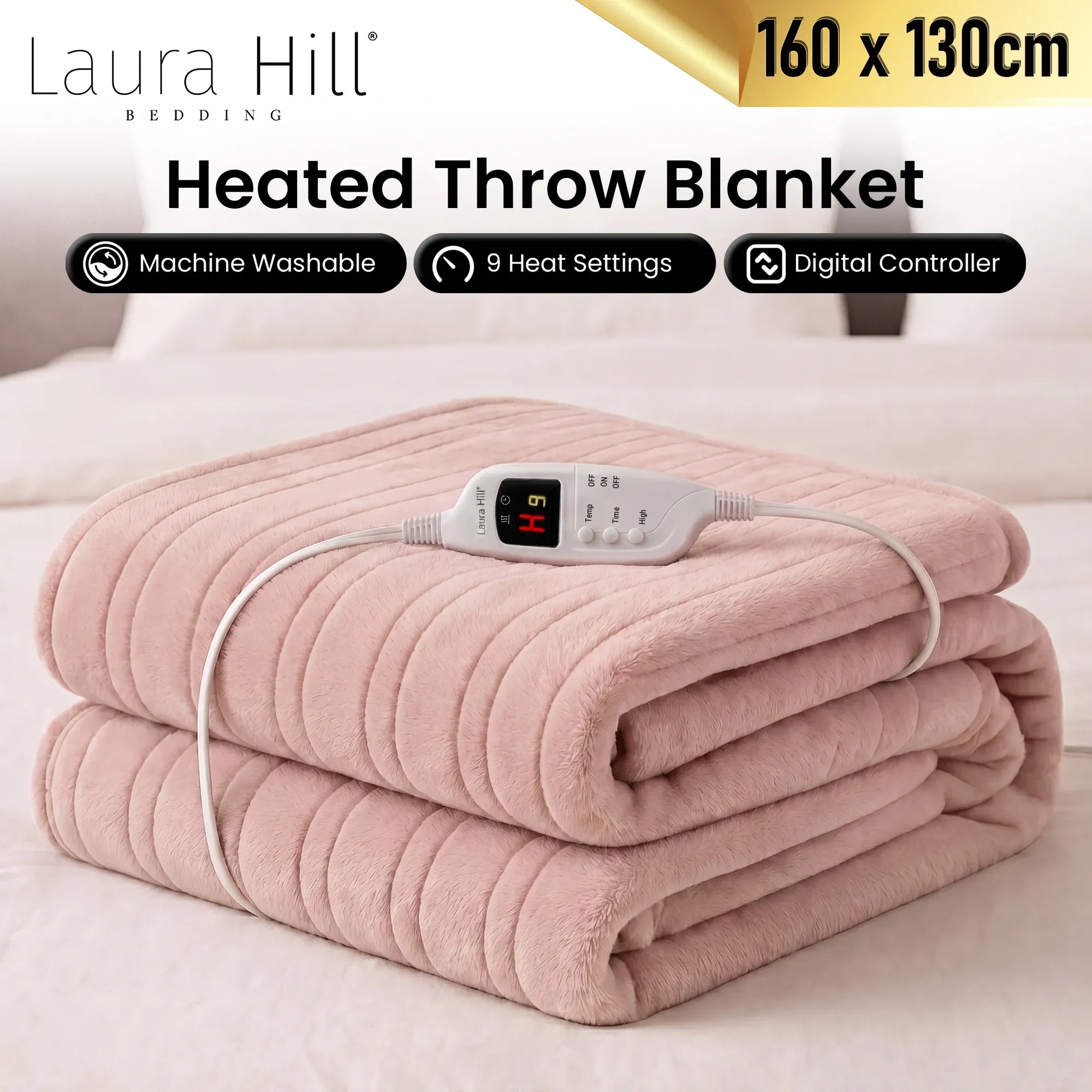 Laura Hill Electric Heated Blanket Throw Soft Coral Fleece w/ 9 Heat Settings - Pink V240-THRG-KH-PK