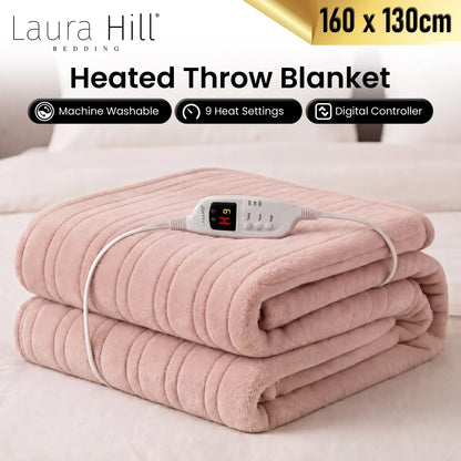 Laura Hill Electric Heated Blanket Throw Soft Coral Fleece w/ 9 Heat Settings - Pink V240-THRG-KH-PK