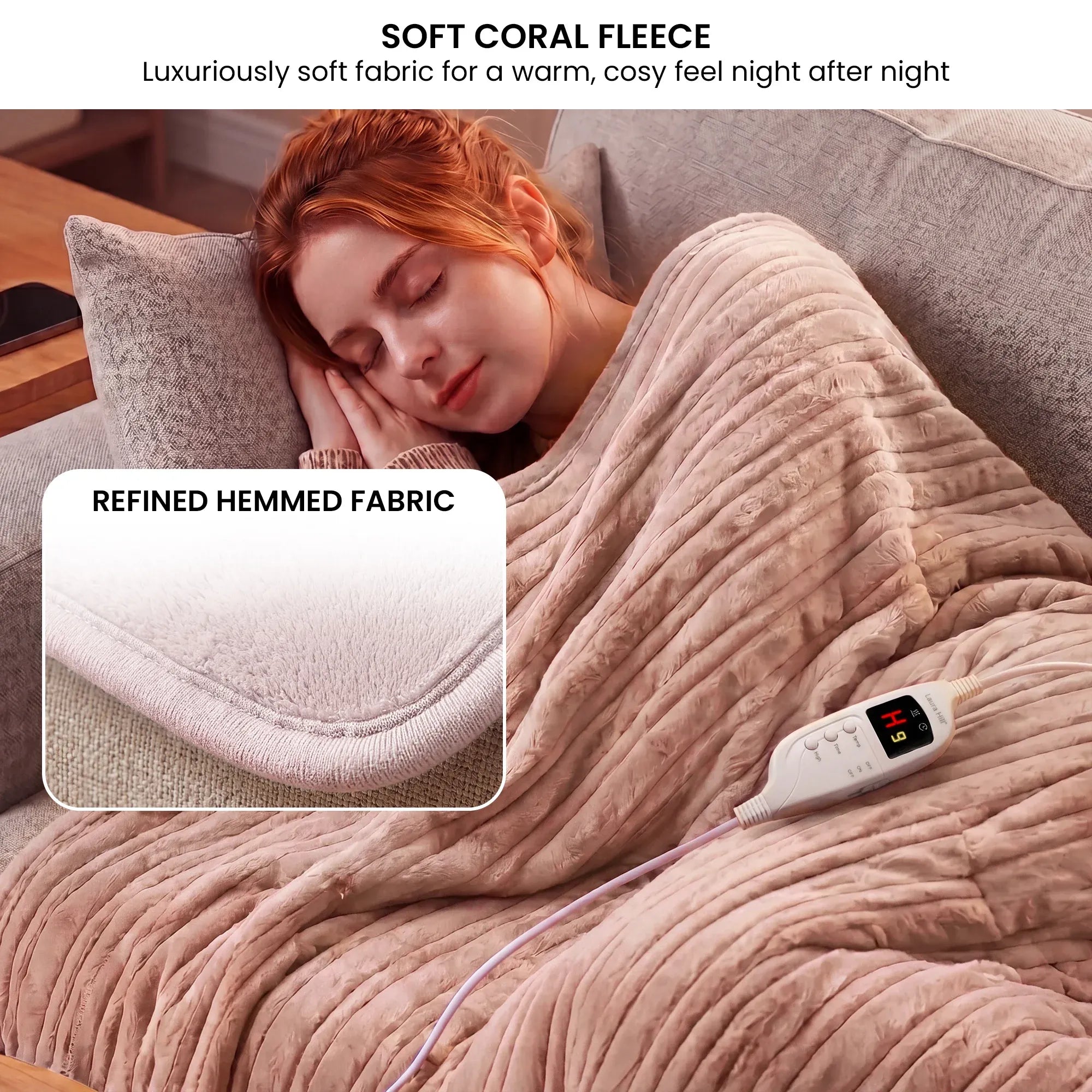 Laura Hill Electric Heated Blanket Throw Soft Coral Fleece w/ 9 Heat Settings - Pink V240-THRG-KH-PK