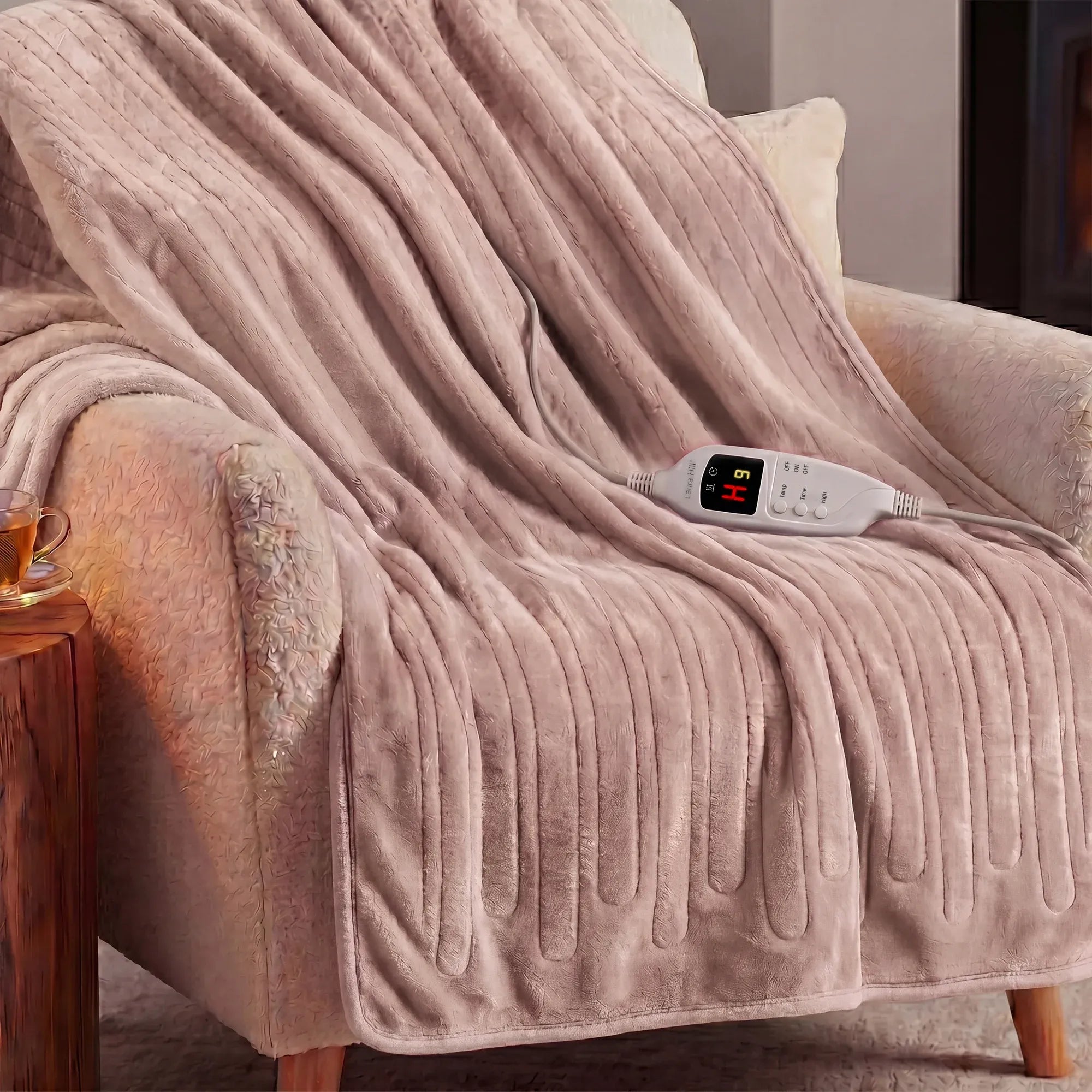 Laura Hill Electric Heated Blanket Throw Soft Coral Fleece w/ 9 Heat Settings - Pink V240-THRG-KH-PK