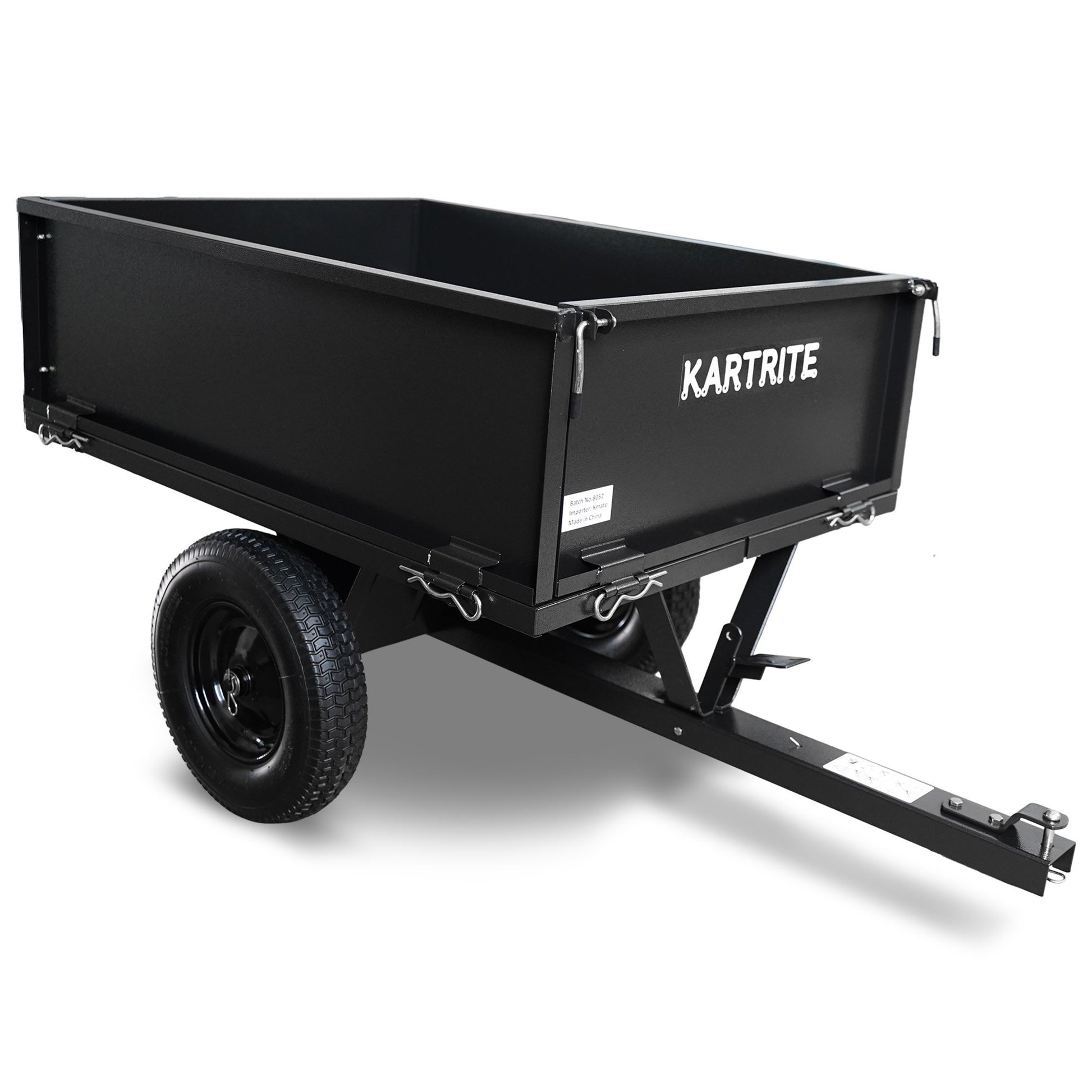 Kartrite Heavy Duty Dump Cart 270kg Capacity Pneumatic Tyres Quick Release Pedal Removable Tailgate Trailer V240-TLY-SPR-39C-BK