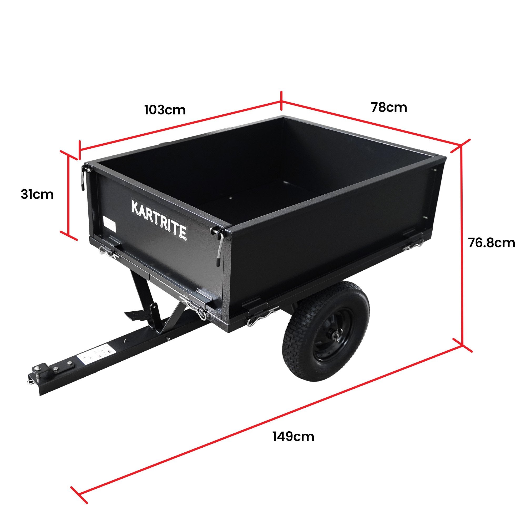 Kartrite Heavy Duty Dump Cart 270kg Capacity Pneumatic Tyres Quick Release Pedal Removable Tailgate Trailer V240-TLY-SPR-39C-BK