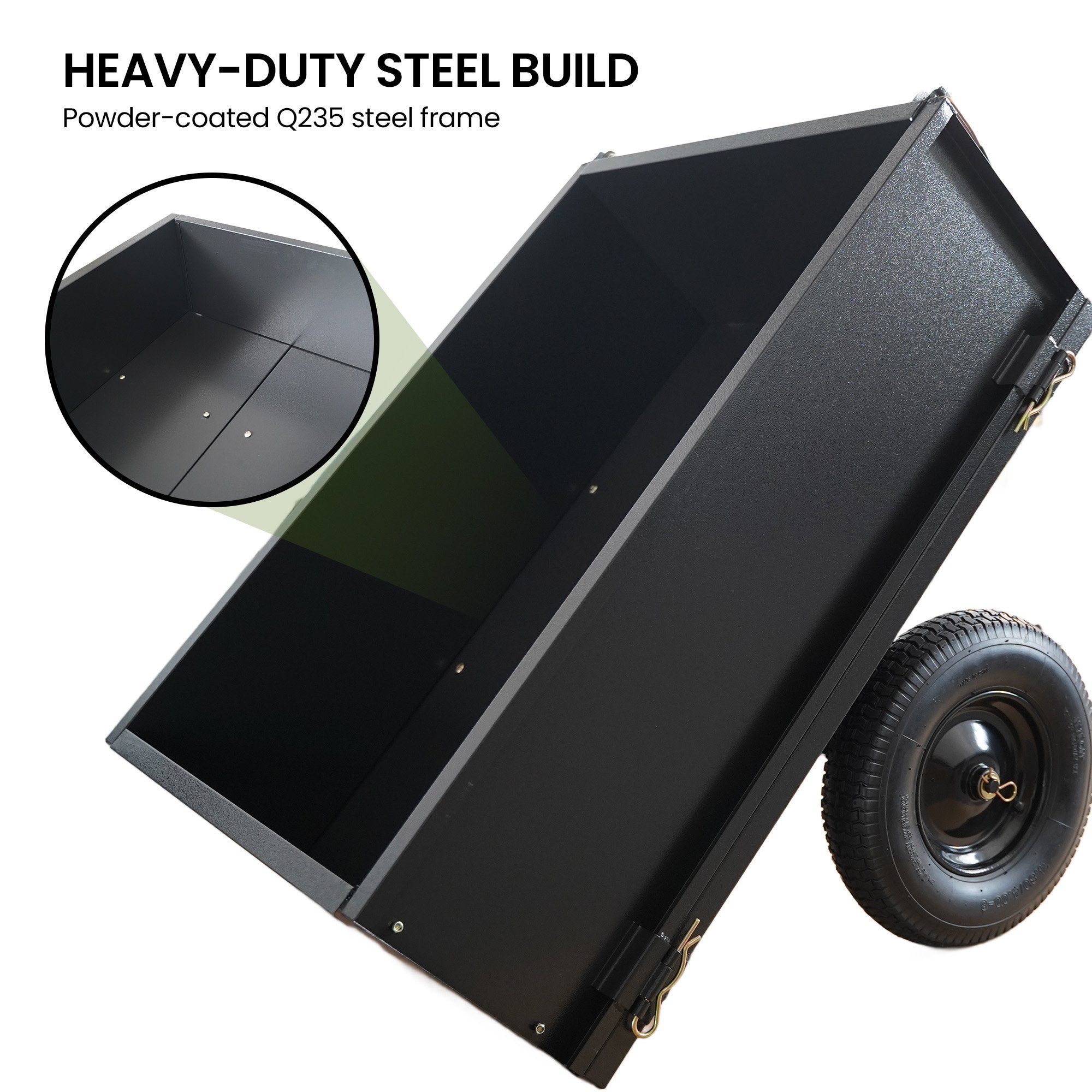 Kartrite Heavy Duty Dump Cart 270kg Capacity Pneumatic Tyres Quick Release Pedal Removable Tailgate Trailer V240-TLY-SPR-39C-BK