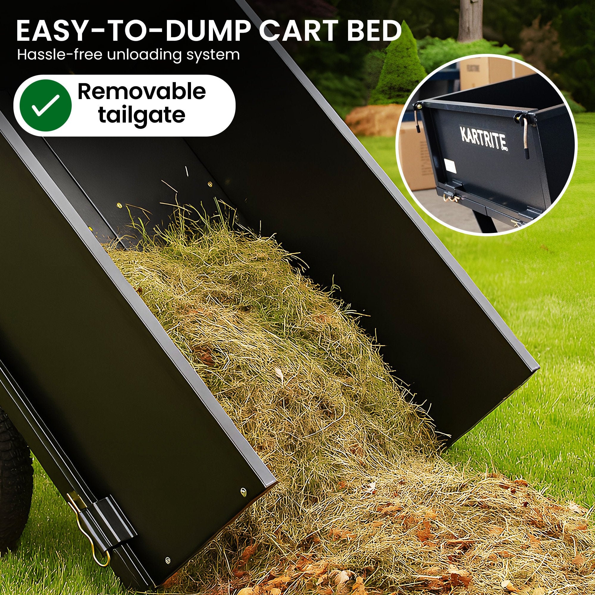 Kartrite Heavy Duty Dump Cart 270kg Capacity Pneumatic Tyres Quick Release Pedal Removable Tailgate Trailer V240-TLY-SPR-39C-BK