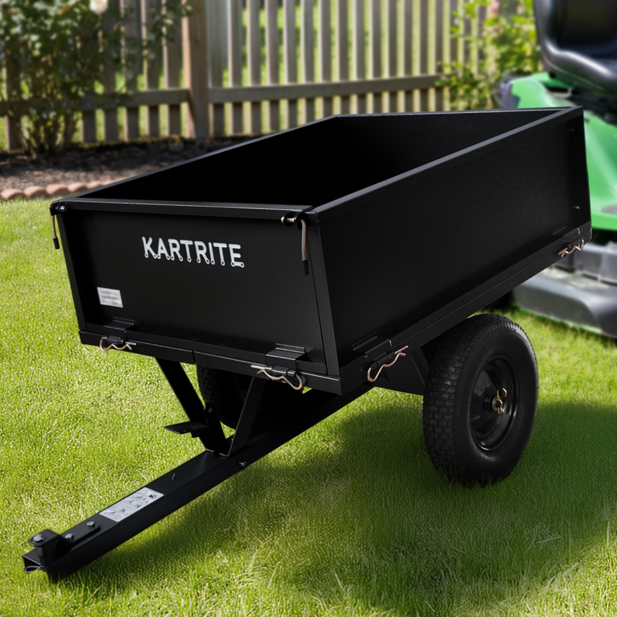 Kartrite Heavy Duty Dump Cart 270kg Capacity Pneumatic Tyres Quick Release Pedal Removable Tailgate Trailer V240-TLY-SPR-39C-BK