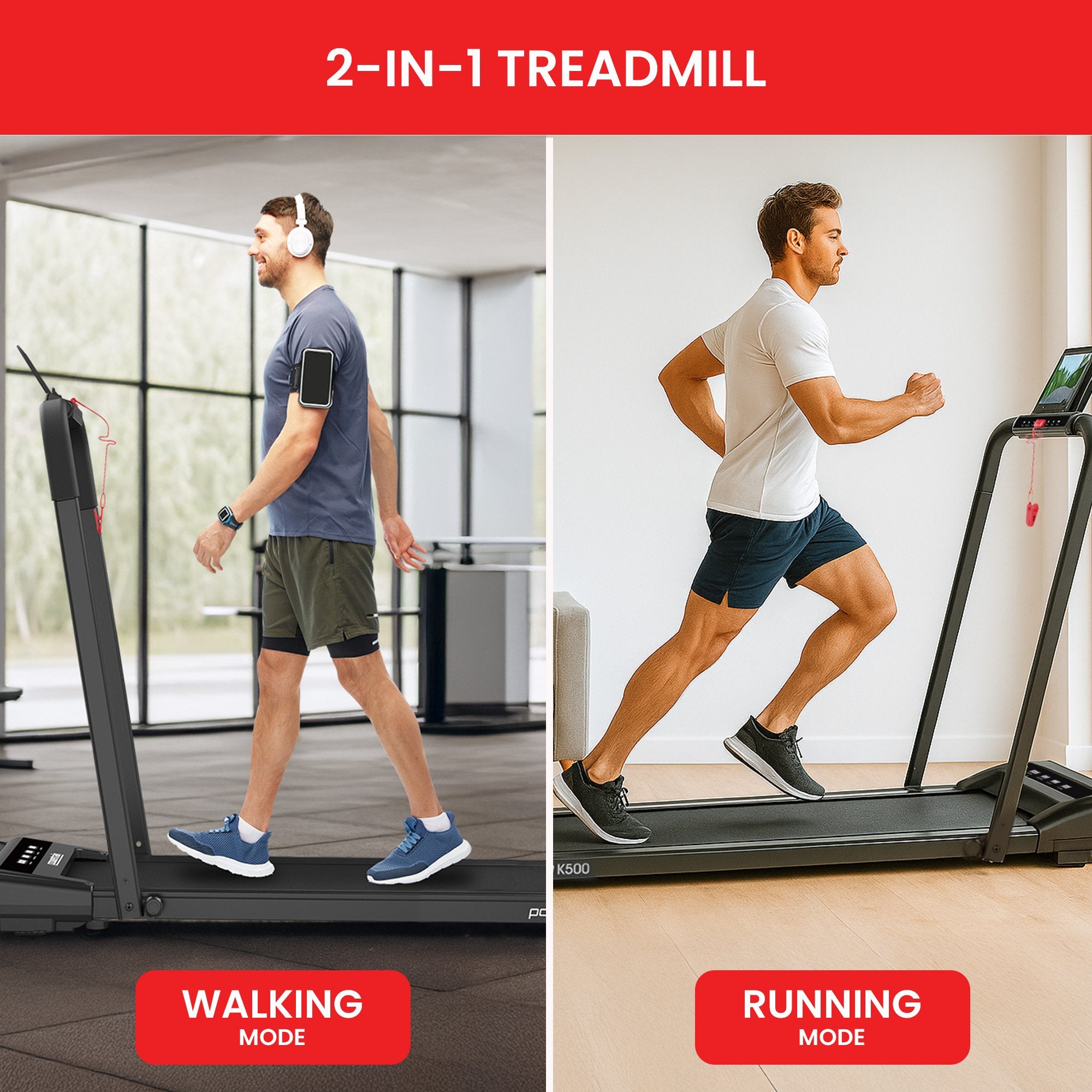 Powertrain K500 Walking Pad Treadmill 2 in 1 Foldable Walking & Running Machine w/2.5HP Motor Dual LED V240-TML-HSM-K500