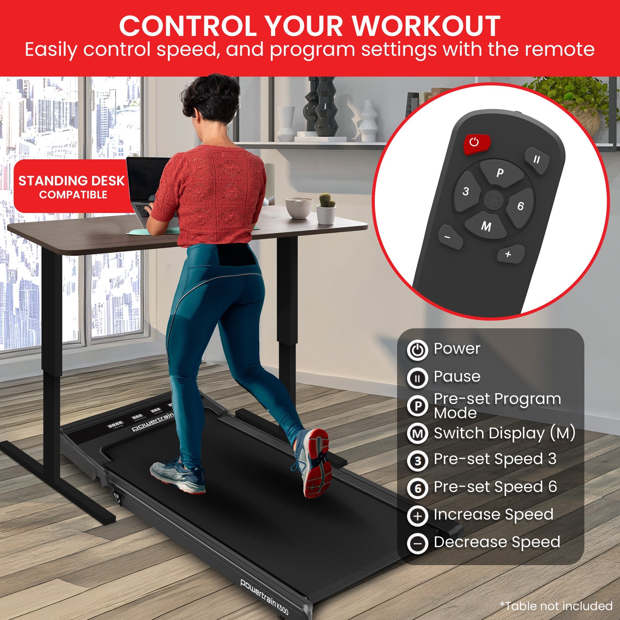 Powertrain K500 Walking Pad Treadmill 2 in 1 Foldable Walking & Running Machine w/2.5HP Motor Dual LED V240-TML-HSM-K500