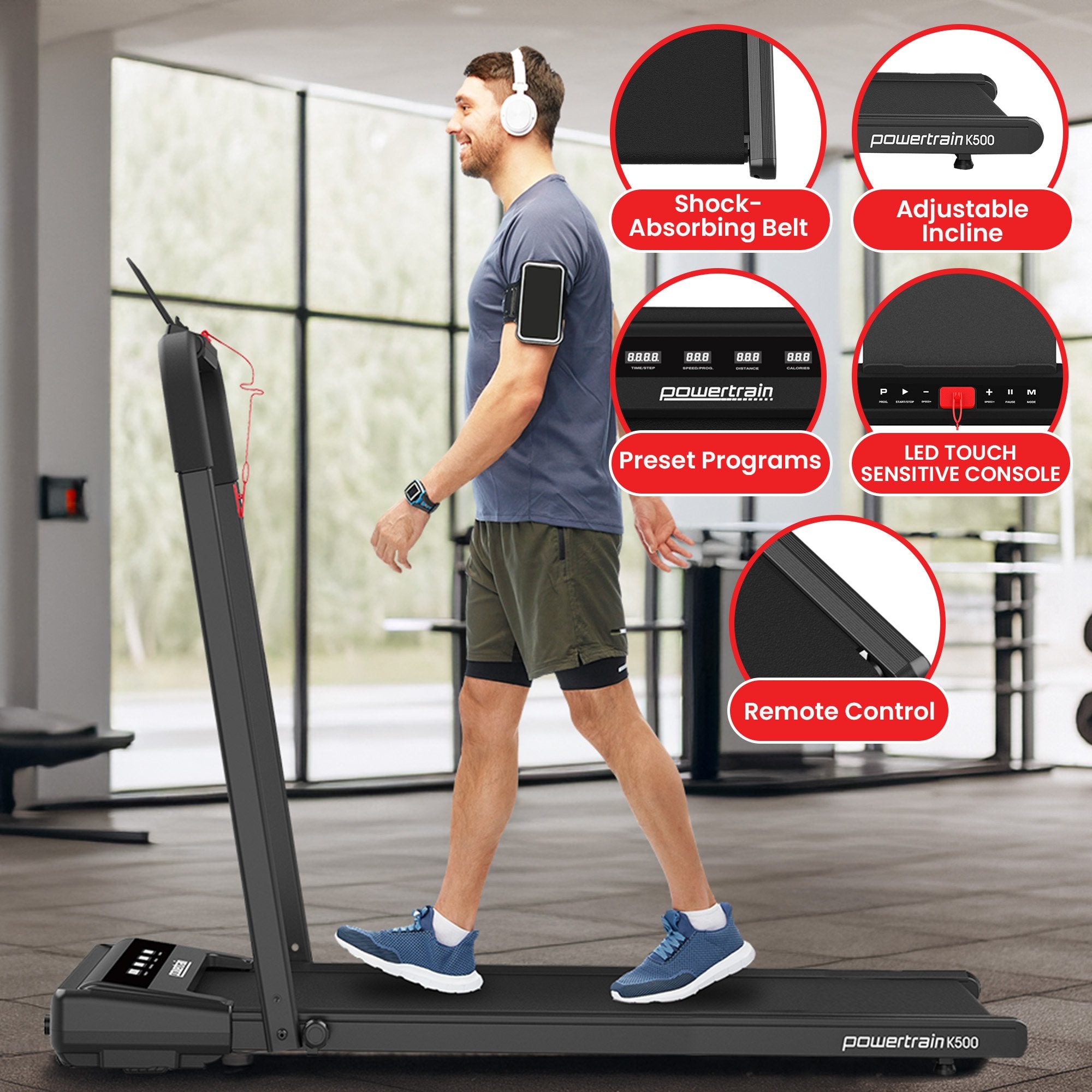 Powertrain K500 Walking Pad Treadmill 2 in 1 Foldable Walking & Running Machine w/2.5HP Motor Dual LED V240-TML-HSM-K500