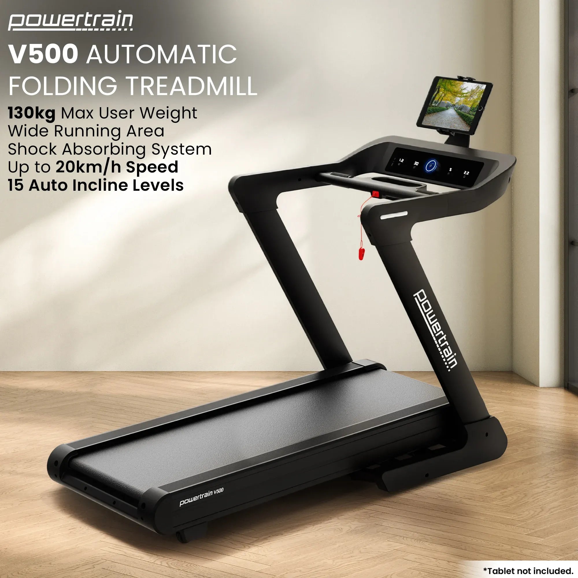 Powertrain V500 3hp Foldable Treadmill Cardio Running Automatic Incline Machine V240-TML-HSM-V500