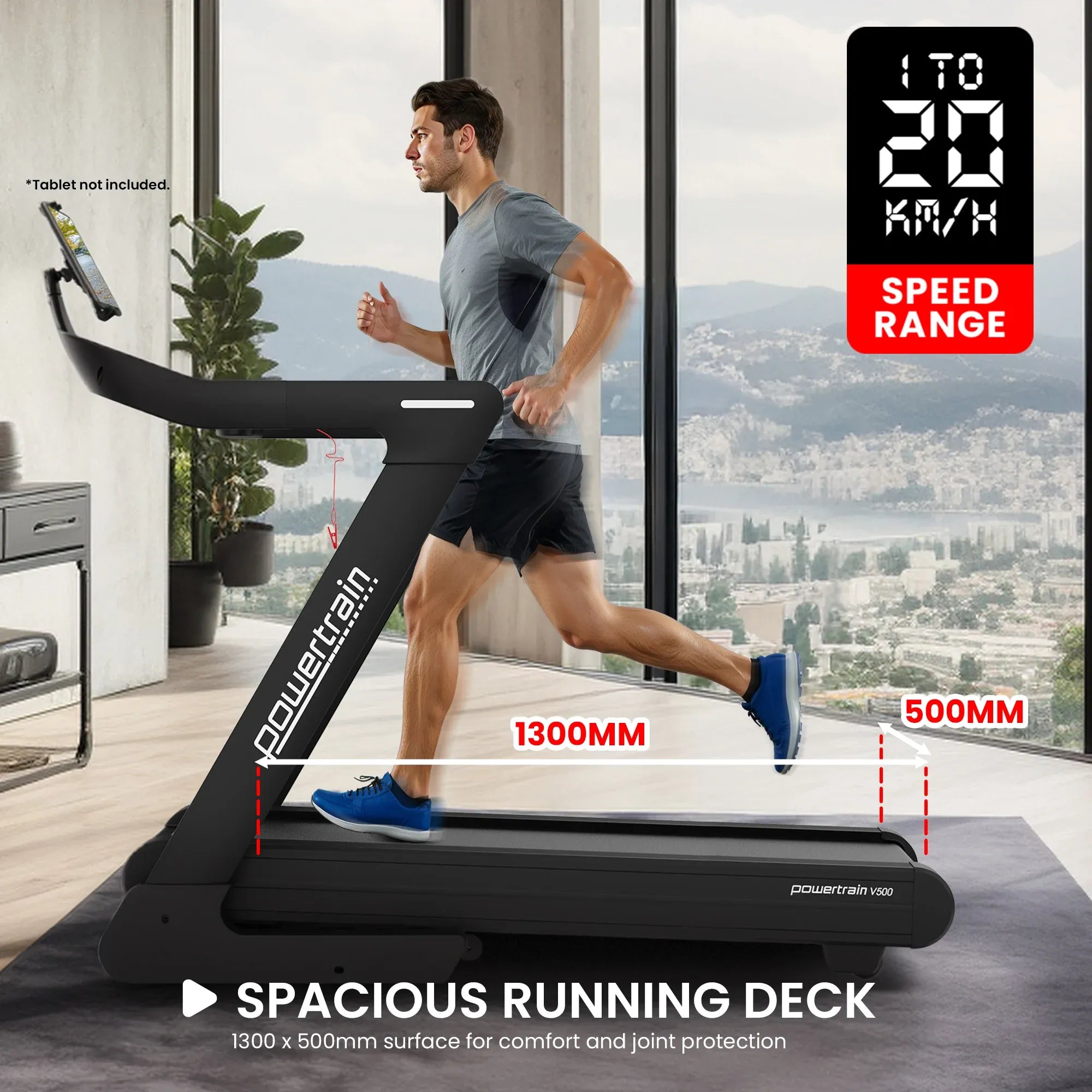 Powertrain V500 3hp Foldable Treadmill Cardio Running Automatic Incline Machine V240-TML-HSM-V500