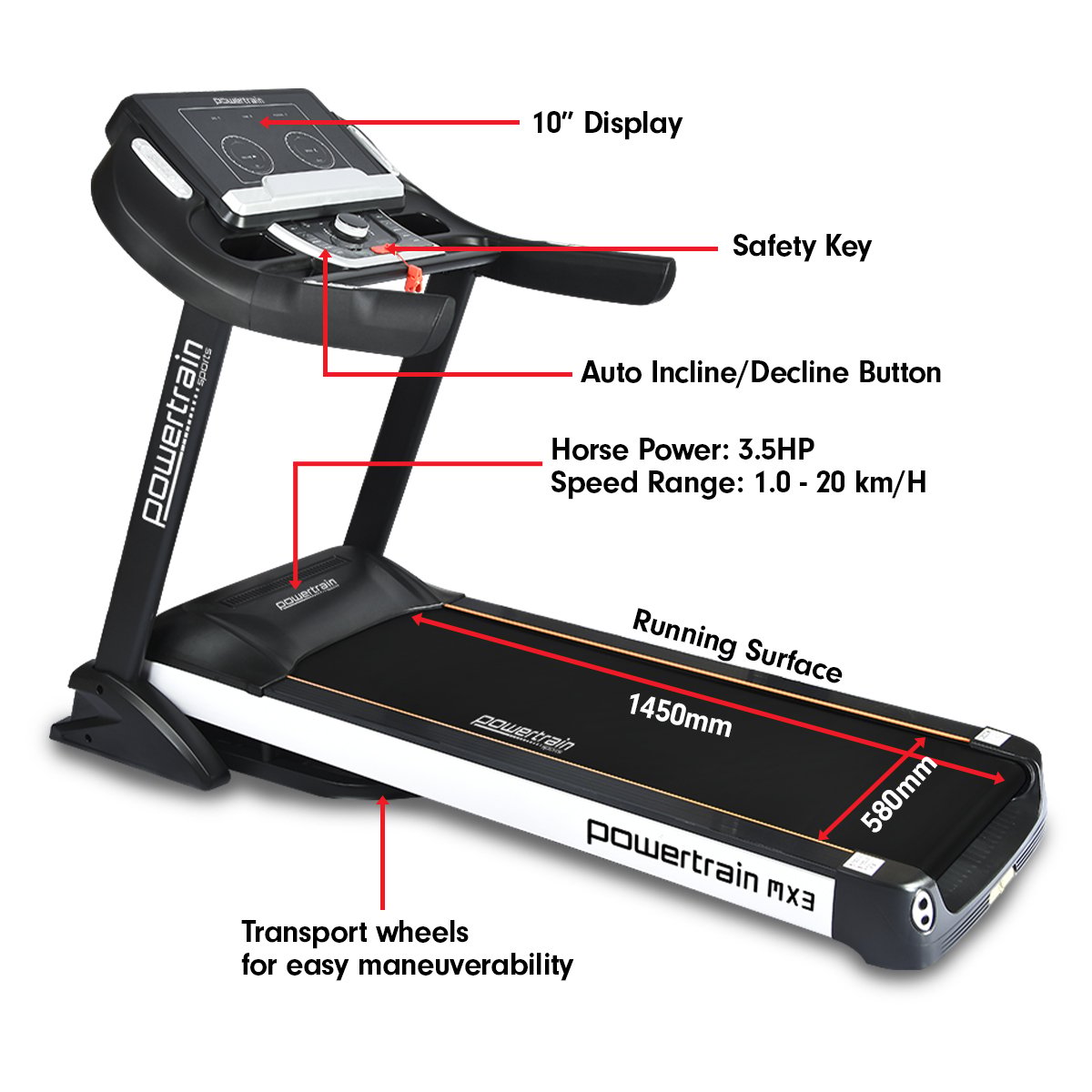 Powertrain MX3 Treadmill Performance Home Gym Cardio Machine V240-TML-LJJ-MX3