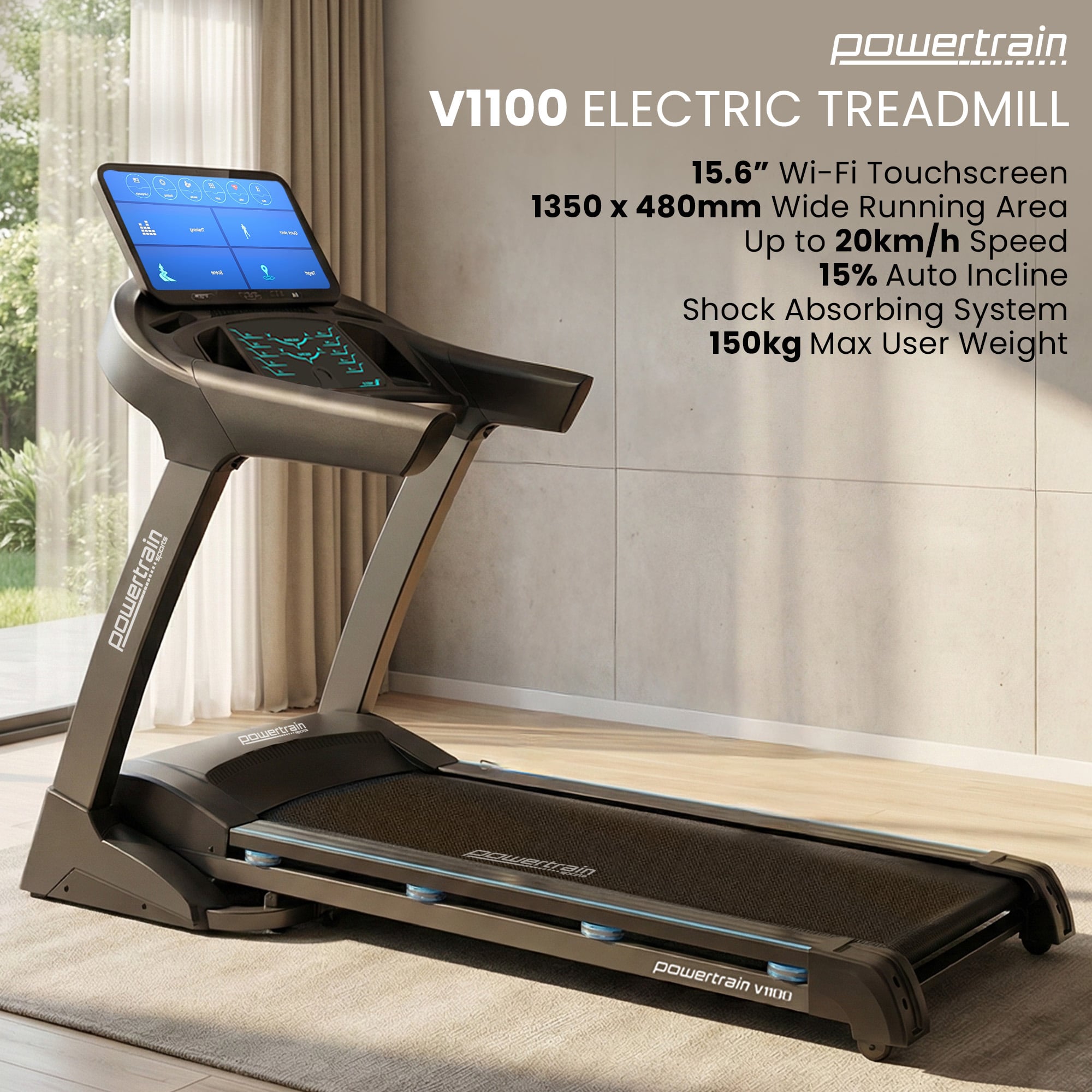 Powertrain V1100 Treadmill with Wifi Touch Screen & Incline V240-TML-LJJ-V1100