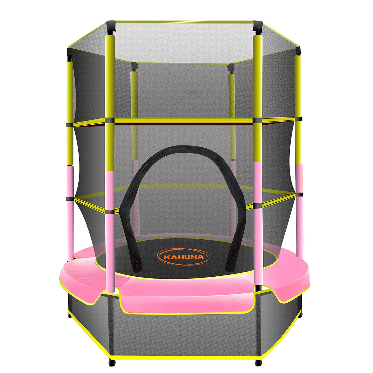 Kahuna 4.5ft Trampoline Round Free Safety Net Spring Pad Cover Mat Yellow Pink V240-TRA-FJP-45-YLPK