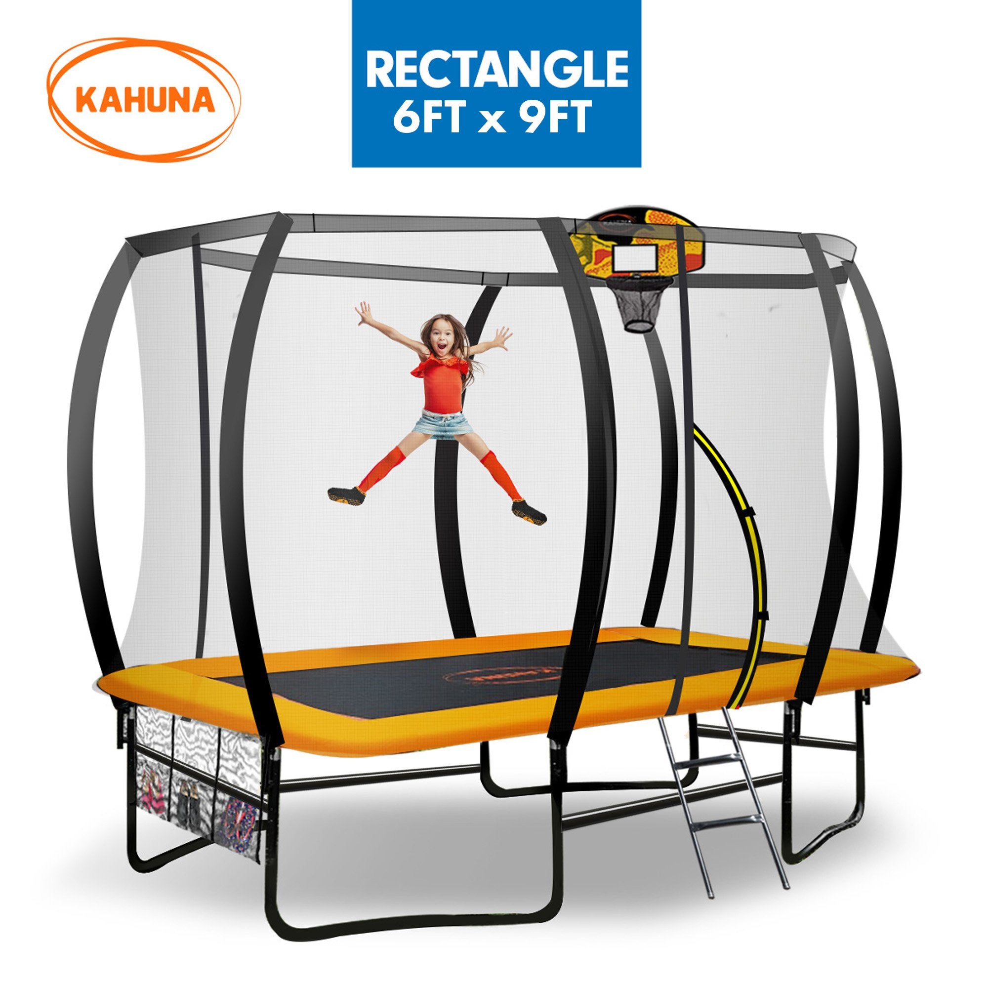 Kahuna 6 Ft X 9 Ft Rectangular Outdoor Trampoline With Basketball Set - Orange V240-TRA-FJP-RCT-69V-BB