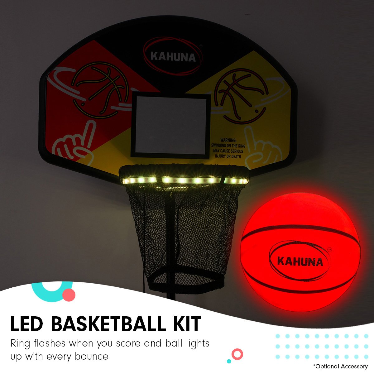 Kahuna 6 Ft X 9 Ft Rectangular Outdoor Trampoline With LED Basketball Set Orange V240-TRA-FJP-RCT-69V-LED