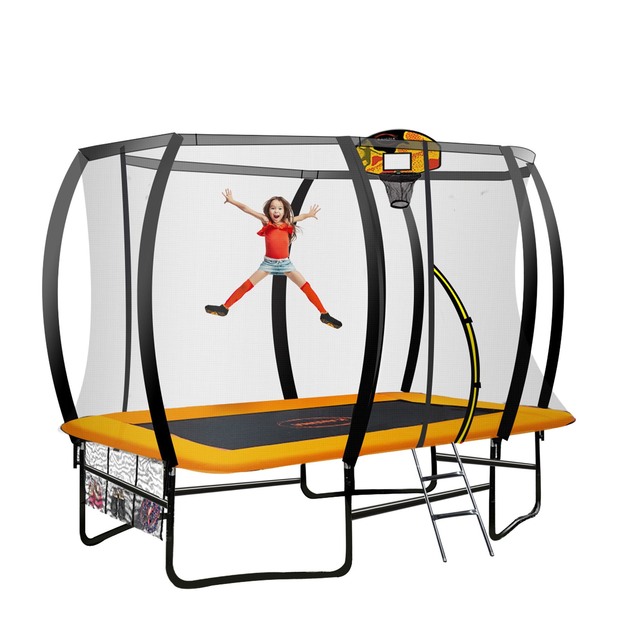 Kahuna 6 Ft X 9 Ft Rectangular Outdoor Trampoline With LED Basketball Set Orange V240-TRA-FJP-RCT-69V-LED