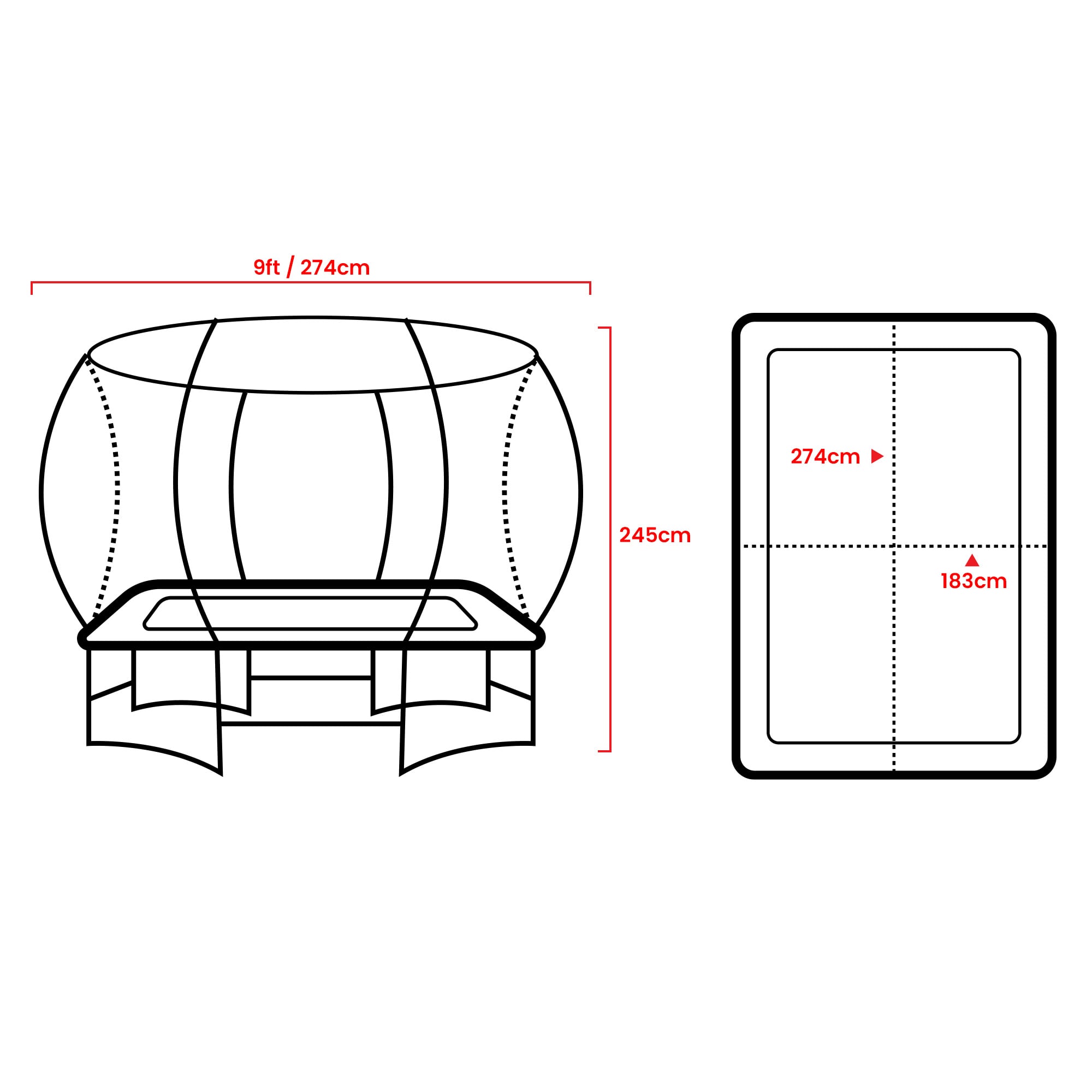 Kahuna Rectangular Trampoline 6x9ft with L.E.D BB Set Rainbow V240-TRA-FJP-RCT-69V-RB-BB-LED